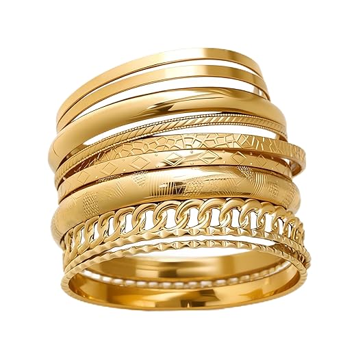 ÌF ME Gold Bangle Bracelets for Women, Indian Bangles Stackable Set, Multi Layer Textured 14K Gold Plated Chunky Bracelets Boho Jewelrys Set