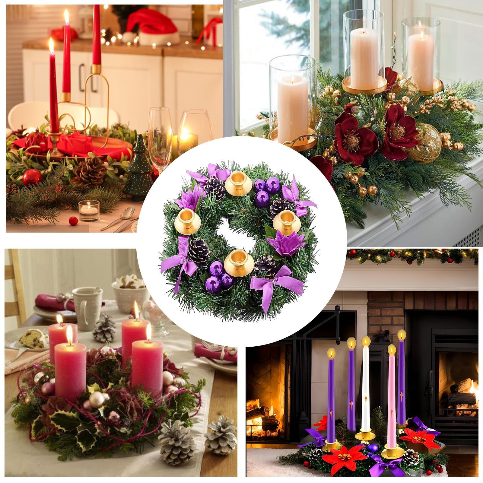 Candelabro corona de adviento de Navidad, coronas de velas navideñas para