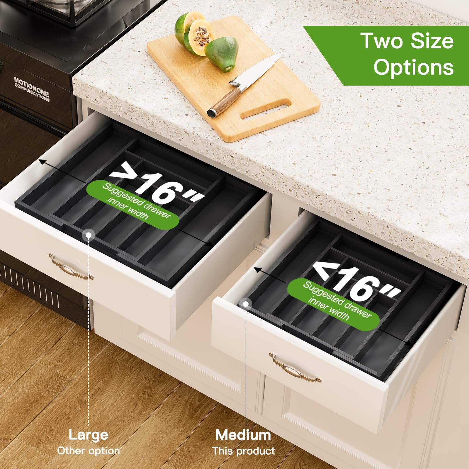Pipishell Organizador Cajones Cocina, Cubertero Extensible y Ajustable para Cocina, Dormitorio y Sala de Estar - Bambú Sostenible