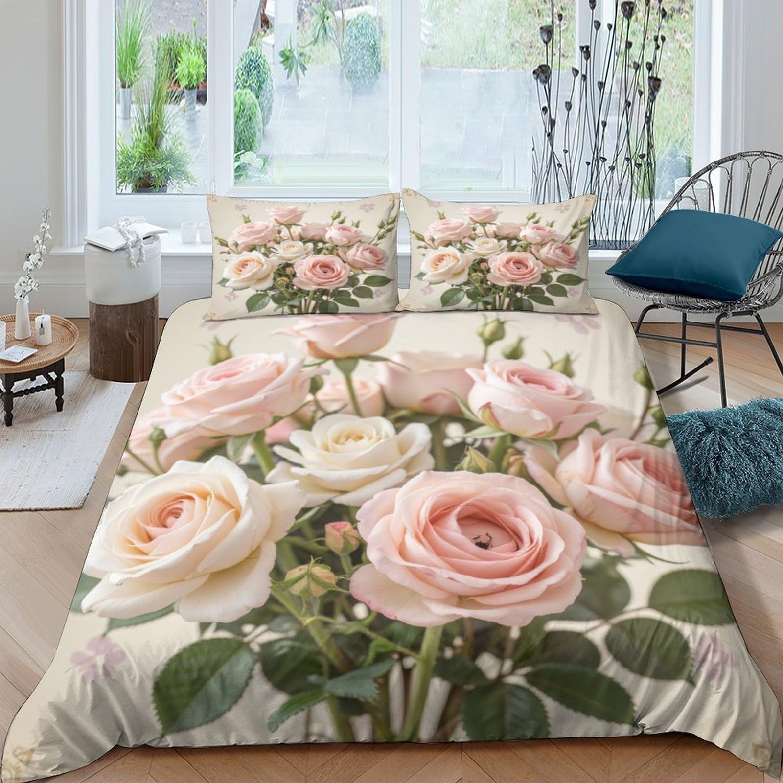 Ctjqhvkz Style-4 3D Printed Romantic Rose Fitted Sheet Microfiber Bedroom Decor Elegant Floral Bed Cover For Home Guest Room Single（135X200cm）