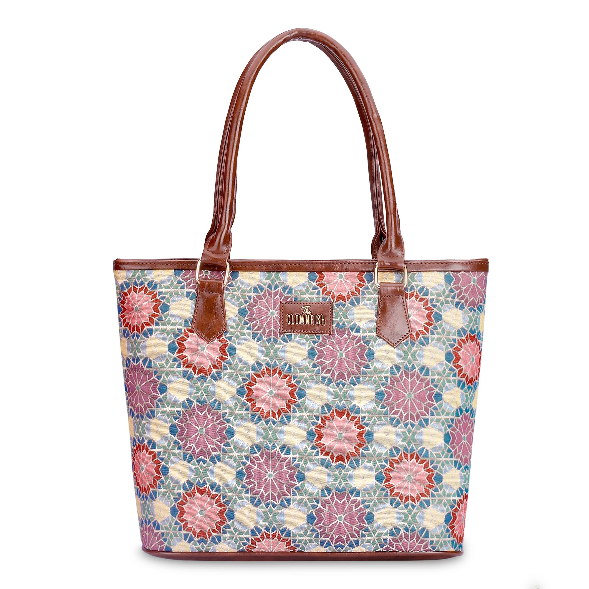 THE CLOWNFISH Justina Tapestry Fabric & Faux Leather Handbag for Women Office Bag Ladies Shoulder Bag Tote For Women College Girls (White-Animal Print) (B0BGC7B3FF) Amazon Price History, Amazon Price Tracker