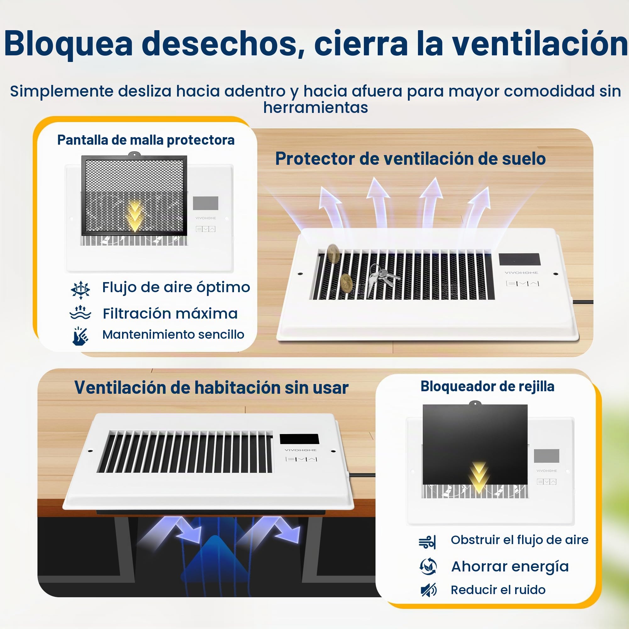 VIVOHOME Quiet Register Booster Ventilador con apertura de 6 x 10 pulgadas, termostato inteligente, control de 10 velocidades, malla extraíble a prueba de polvo y bloqueador de registro, color blanco