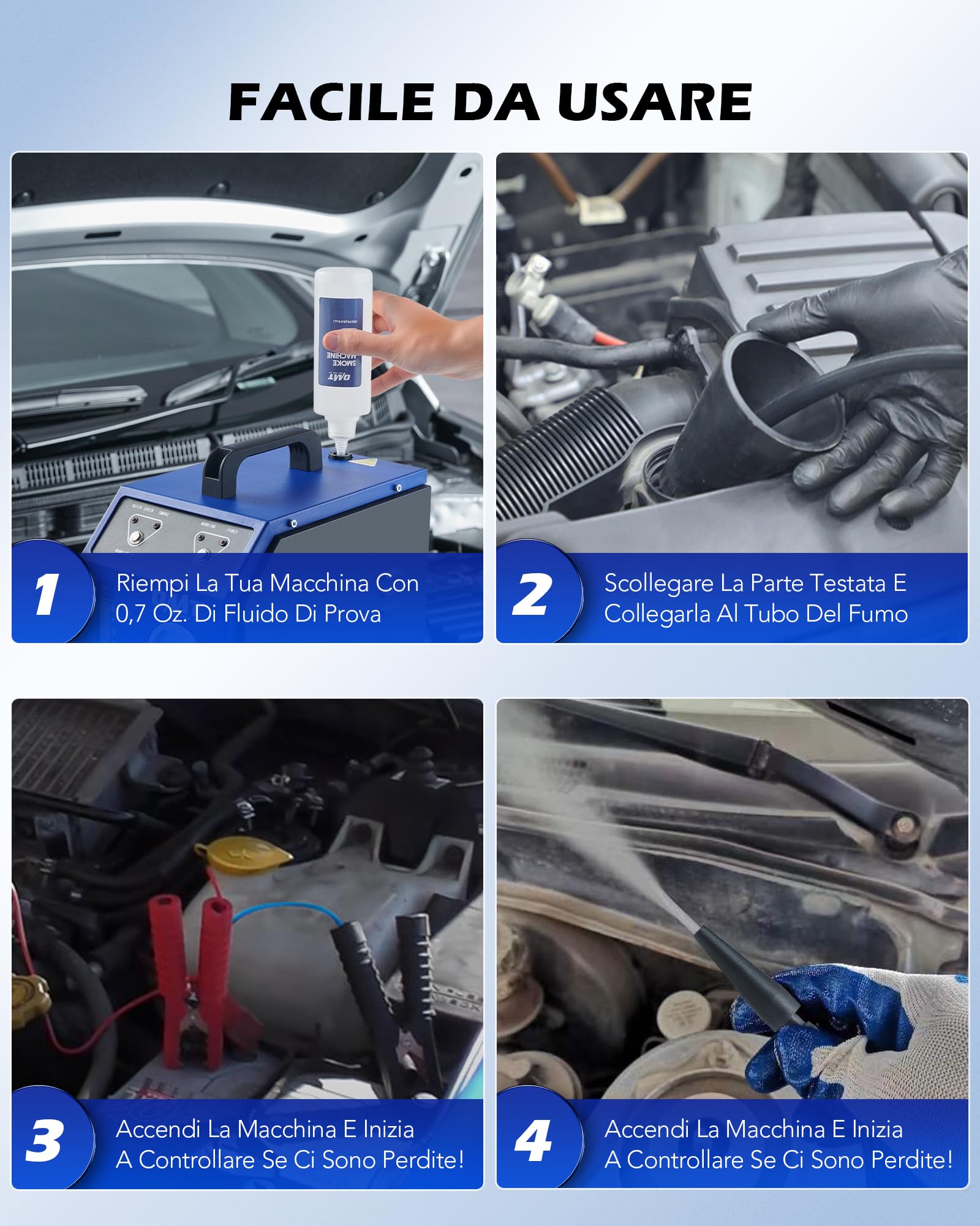 Orion Motor Tech Rilevatore di Perdite Fumo per Auto 12V Macchina di Fumo EVAP per Auto con 6 L/min Manometro, Adattatori Airbag e Coni per Sistema di Carburante EVAP