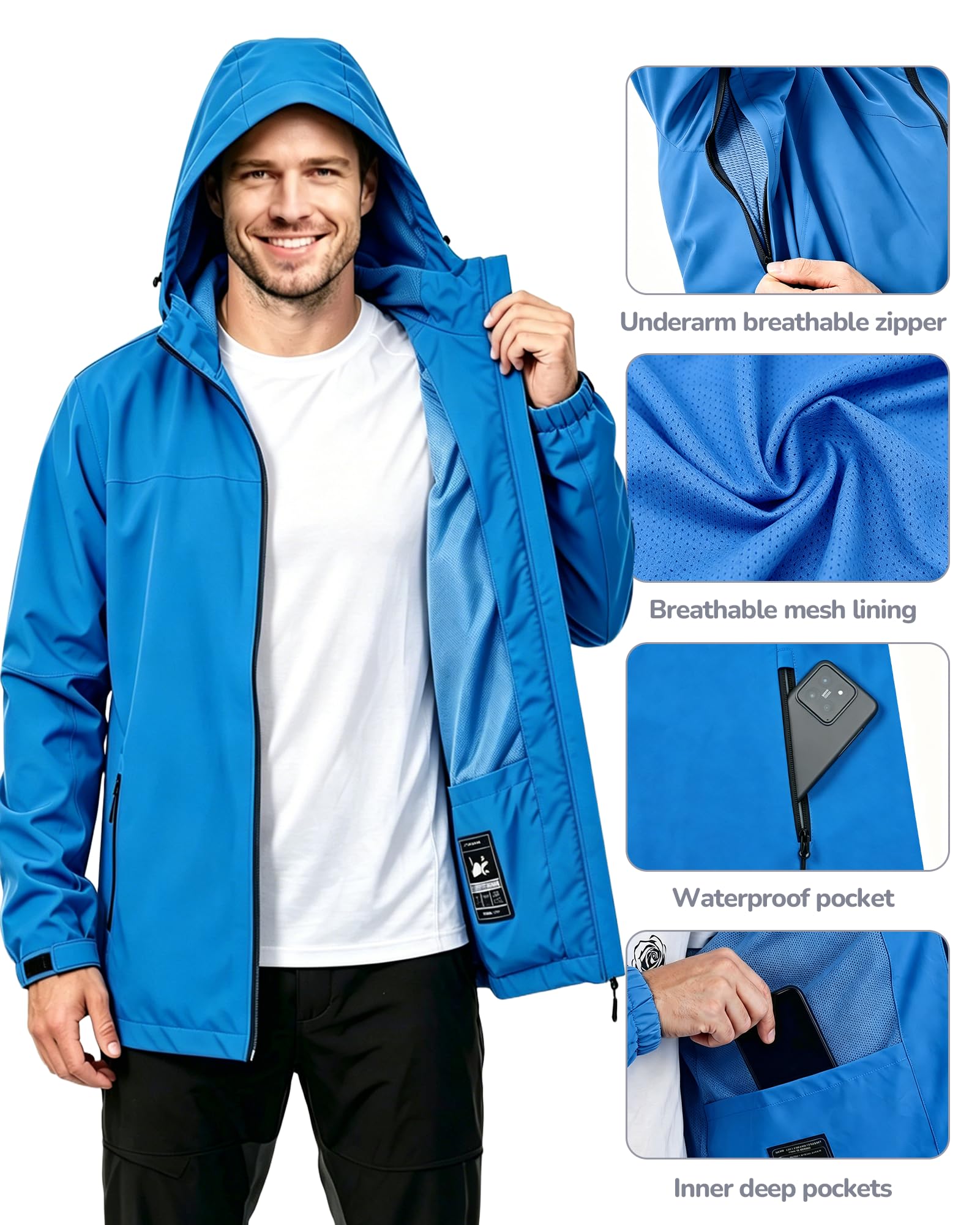 Chubasquero Hombre Chubasquero Hombre Impermeable ligeras con capucha para ciclismo, senderismo y escalada