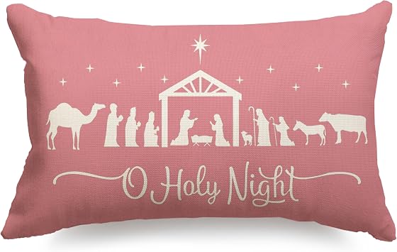 Pink Christmas Pillow Covers 12x20 Merry Christmas Cross Joy Oh Holy Night Throw Pillow Cover Decorations Pillow Covers Farmhouse Pillows Decorative for Sofa Winter Home Decor