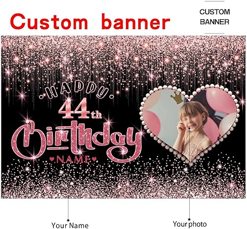 Vista 54 de Cartel personalizable de decoración de feliz cumpleaños número 49 de oro rosa – Personalización de gran tamaño fondo de fotos – Admite fotos
