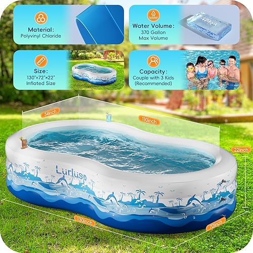Miniatura 2 de Piscina inflable con asientos, tamaño 130 x 72 x 22 pulgadas, piscina infantil ultra gruesa para niños y adultos, piscina inflable sobre el suelo