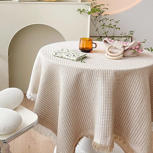 NM&DMY Mantel de algodón y lino con borlas, mantel japonés de primera calidad, decoración de mesa para interiores y exteriores, a prueba de polvo,