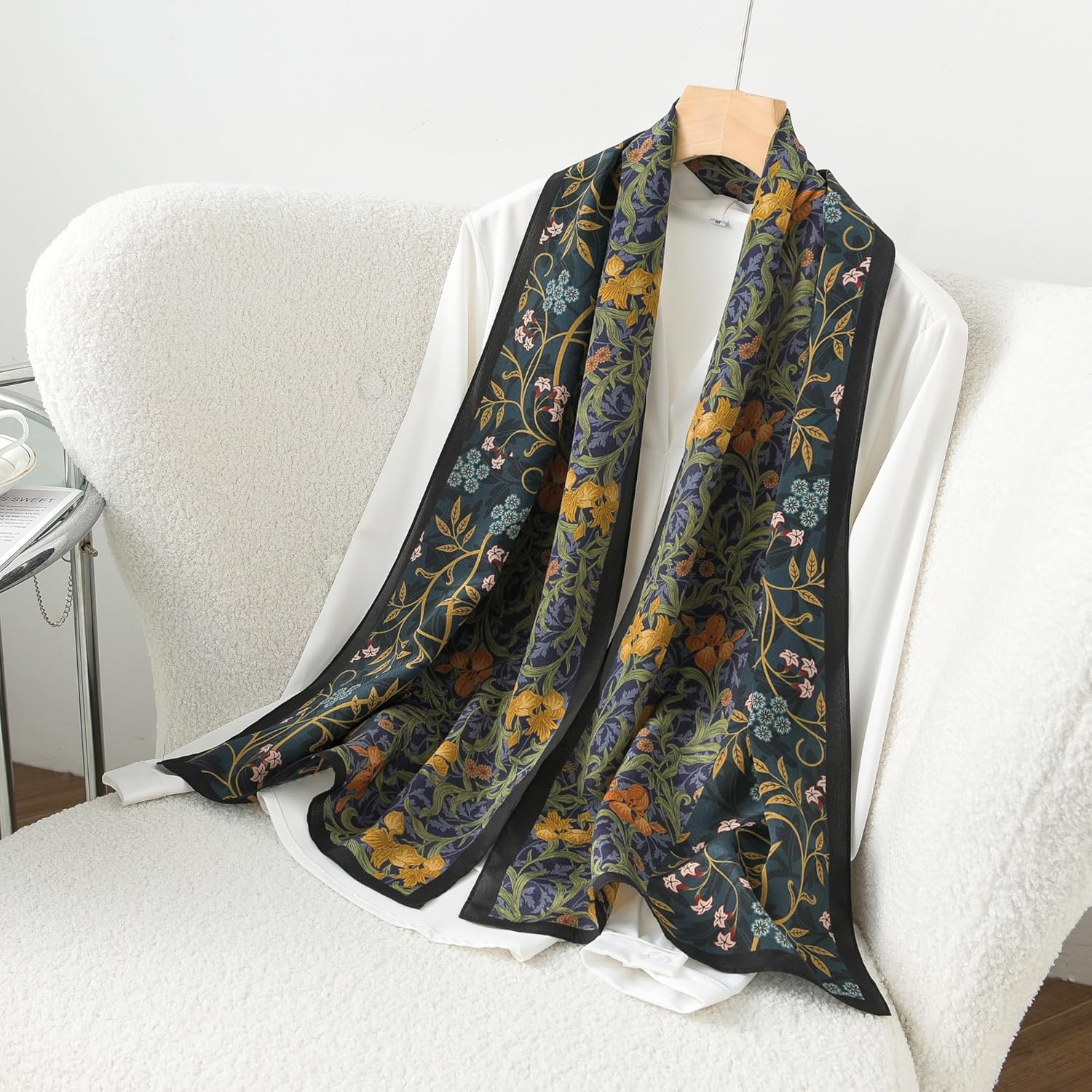 100% Mulberry Silk Women's 55”*14” Long Scarf Headscarf and Neck Scarf - Rectangular Hair Towel with Gift Packed - Image 7