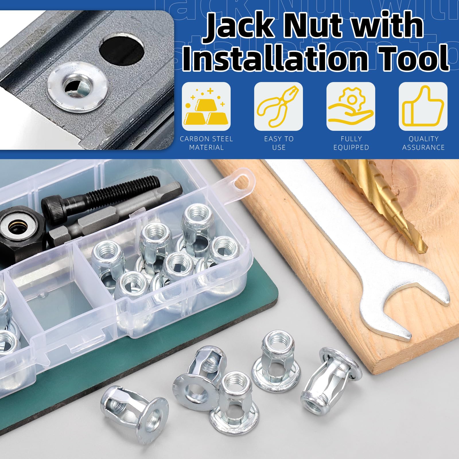 GLARKS 25pcs M6 Jack Nut and Installation Tool Kit - Carbon Steel Expansion Nut for Plastic Polywood, Pressboard, Hardboard - Image 4