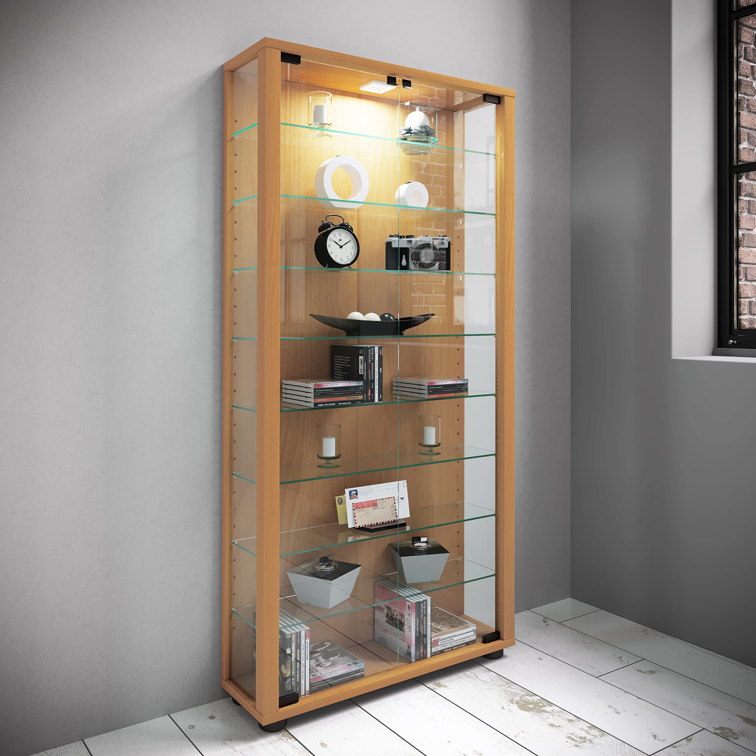 VCM 906122 Lumo Maxi Vitrine Indépendante Bois Beige 118 x 59 x 18 cm