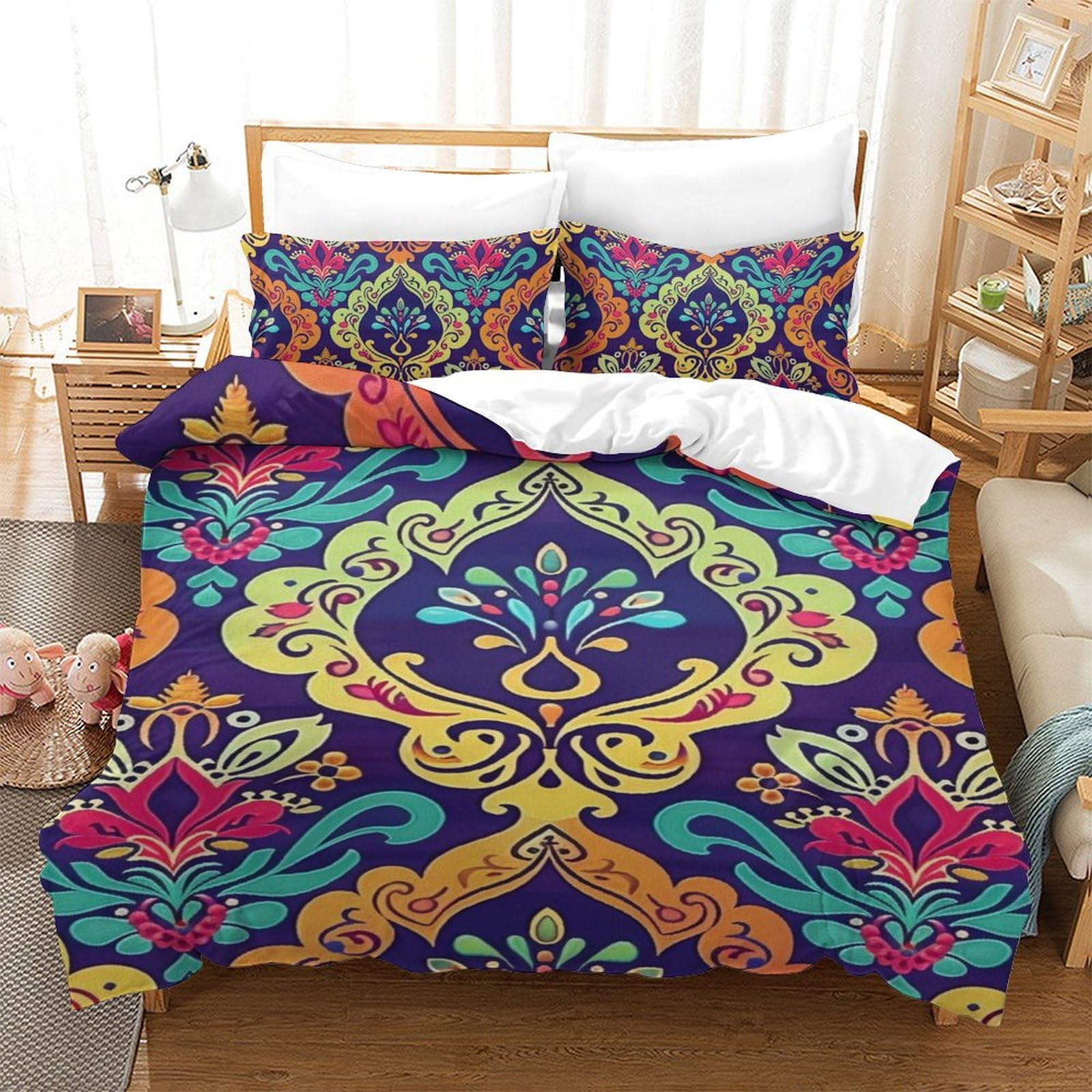 Housse de couette fleurs imprimé 3D parure de lit microfibre 3pcs