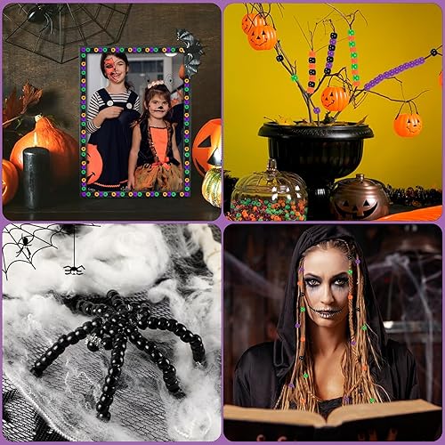 Miniatura 5 de UPINS Cuentas de poni de Halloween, 1200 cuentas redondas de plástico para hacer joyas, decoración de fiesta de Halloween, collares, pulseras,