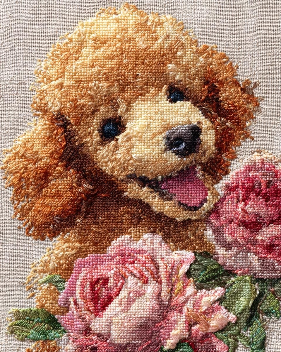 WallustrioaW DIY Stamped Cross Stitch Kits,Easy for Beginners and Children,Cute Poodle,11CT Needlepoint Embroidery Kits Art Craft Wall Decoration,40x50cm
