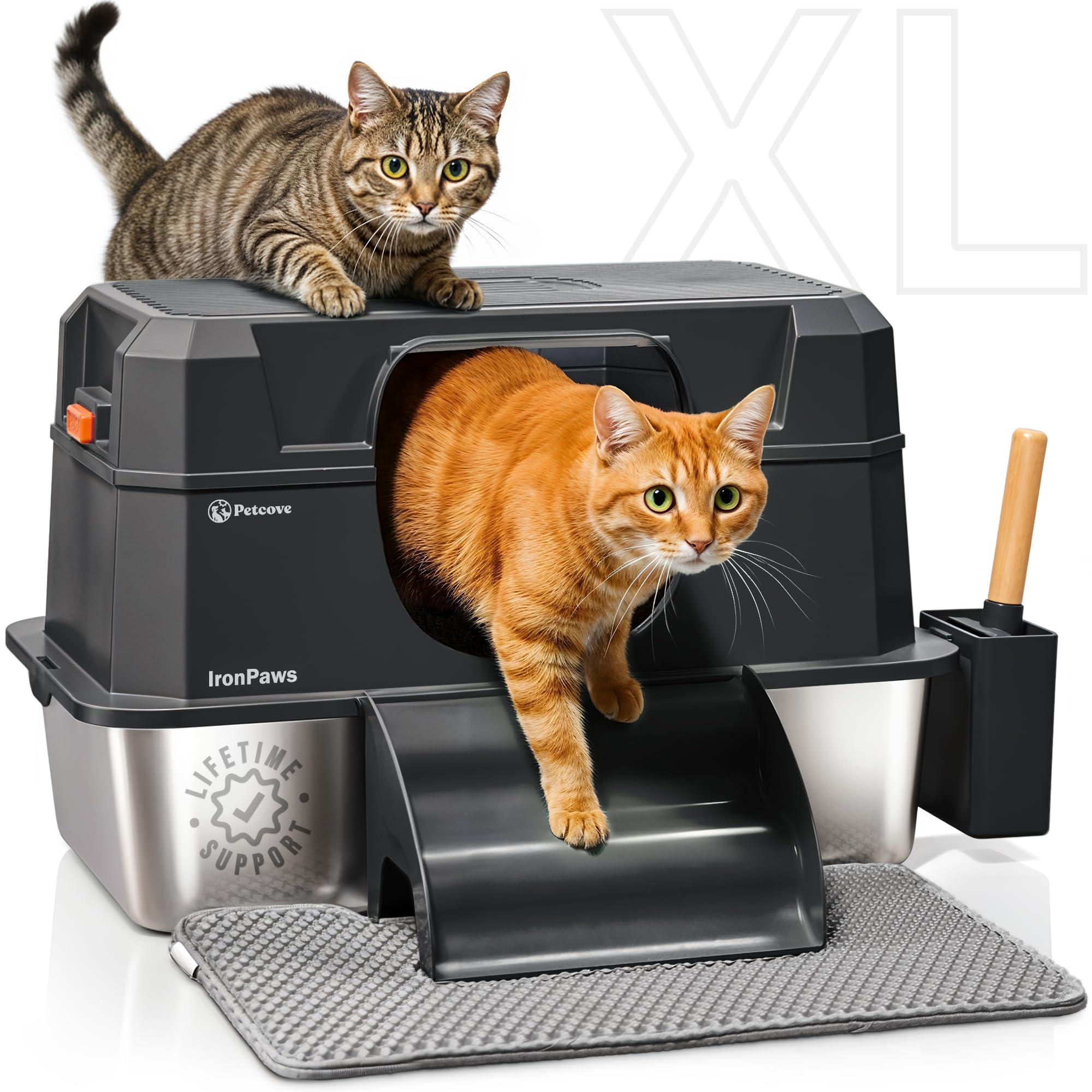 Stainless Steel Cat Litter Box with Lid - XL 3-in-1 Design for Indoor Cats - Stainless Steel Litter Box - Maximum Privacy and Odor Control for Indoor Cats - Black