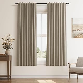 Light Brown Blackout Linen Curtains 63 Inch Long 2 Panel for Bedroom Living Dining Room Nursery Sliding Door Back Tab Sound Proof Elegant Boho Curtains Farmhouse Thermal Room Darkening Drapes