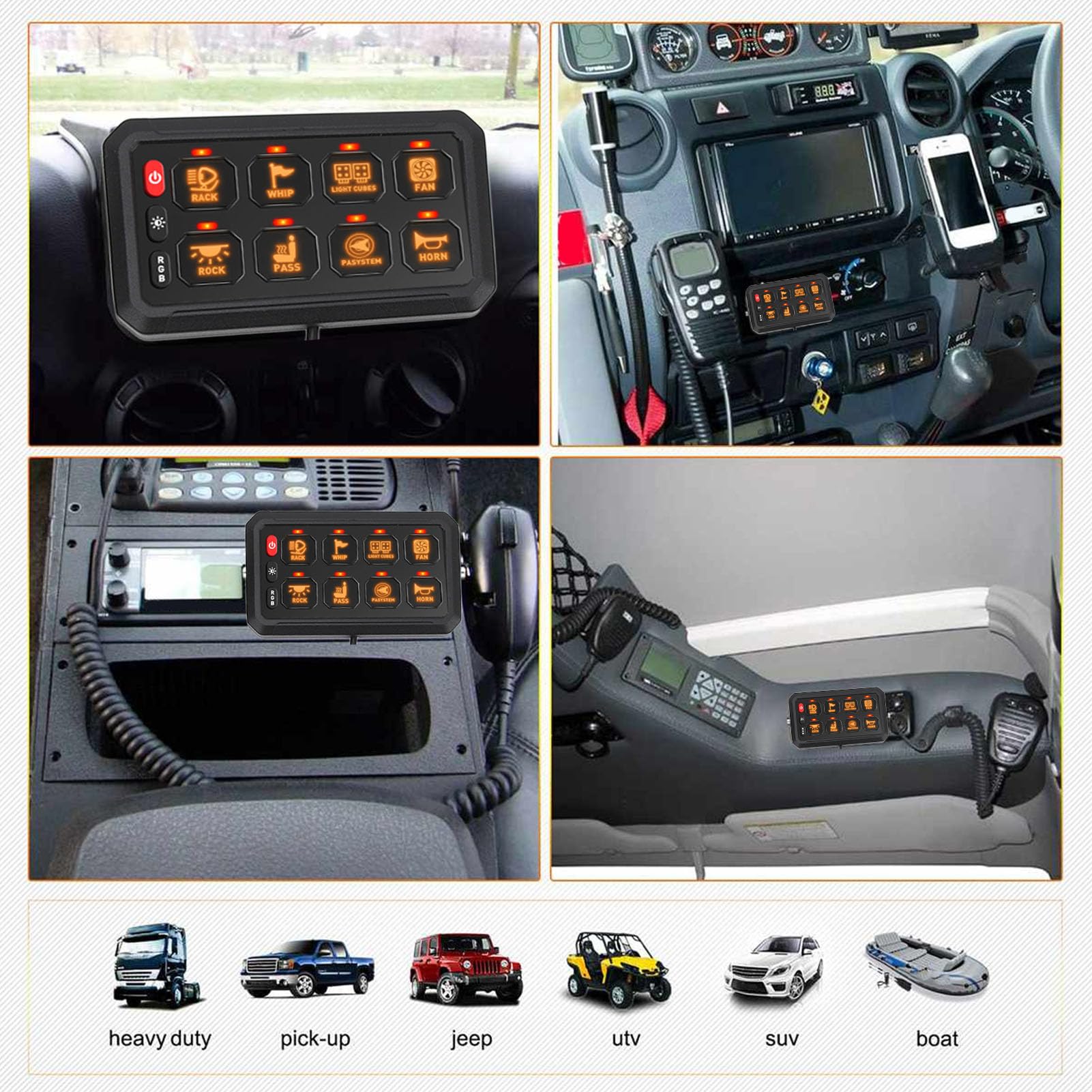 Pannello Interruttori a 8 Gruppi di relè di Controllo Elettronico del Circuito di Controllo della Luce RGB con Pulsante Rosso per Camion, ATV, UTV, SUV