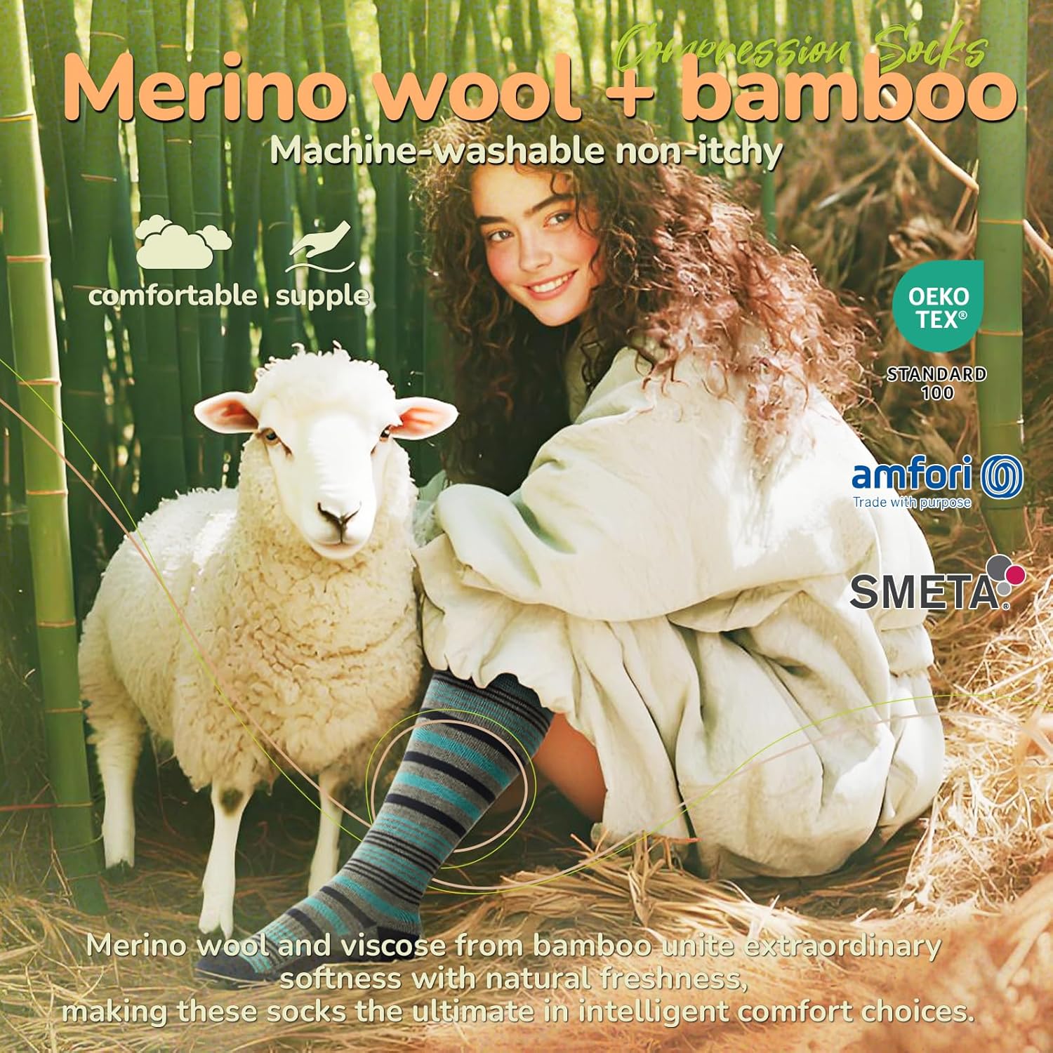 Merino Wool Compression Socks for Women Men, 15-20 mmHg Knee High Socks for Flying, Travel, Running - Image 2