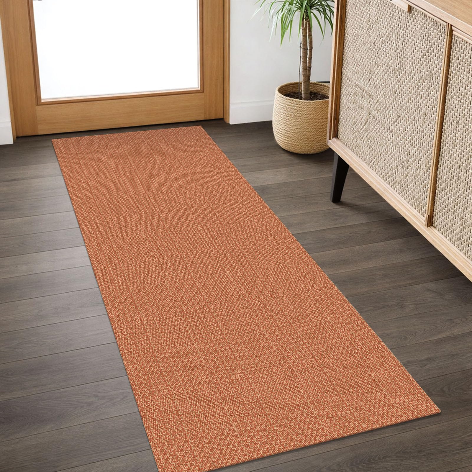 IOHOUZE Washable Runner Rug 2x5 Non Slip Runners for Hallways Entryway Runner Indoor, Kitchen Throw Rug Woven Cotton Floor Carpet for Hall Entrance Bedroom, Rust Red/Natural