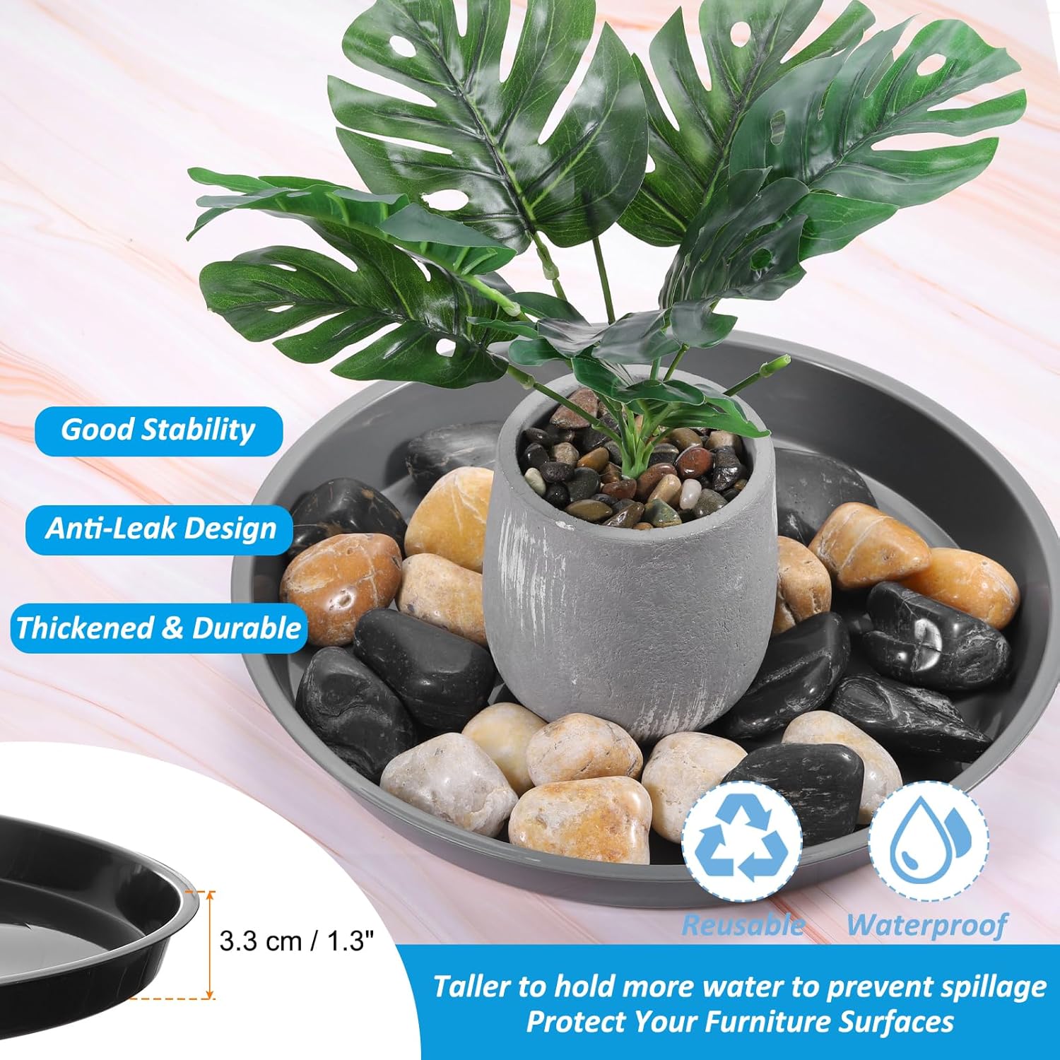 PATIKIL Plant Saucer Tray, 2 Pack 17 Inch Round Plant Saucer Plastic Plant Pot Drip Trays for Indoors Outdoors, Black