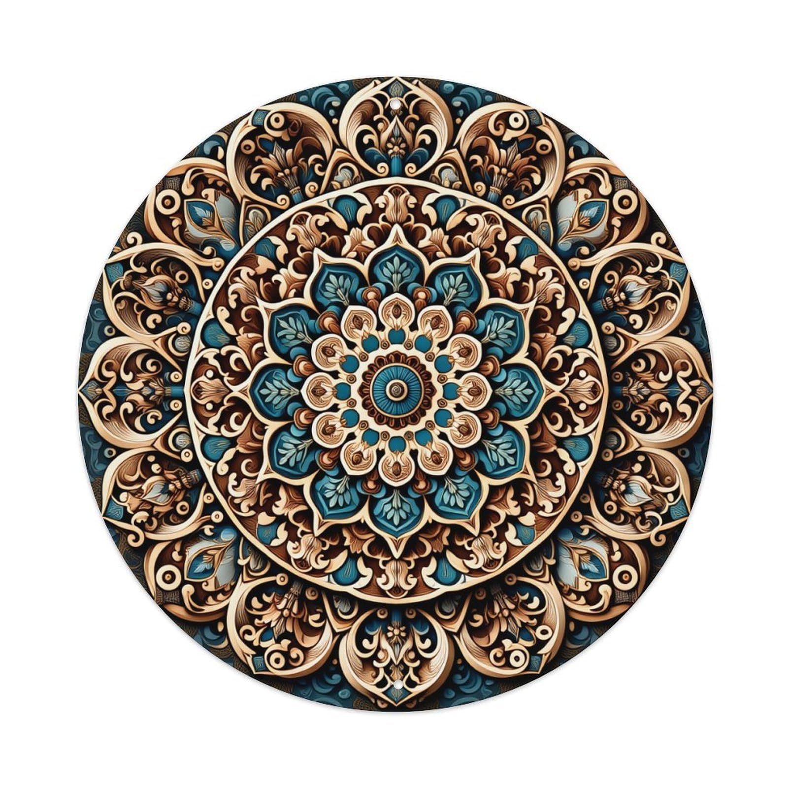 Intricate Mandala Design Pattern Art Retro Metal Sign Round Tin Sign, Vintage Decor Art Poster for Bar, Home, Man Cave, Kitchen, Laundry Room Gift 8x8Inch