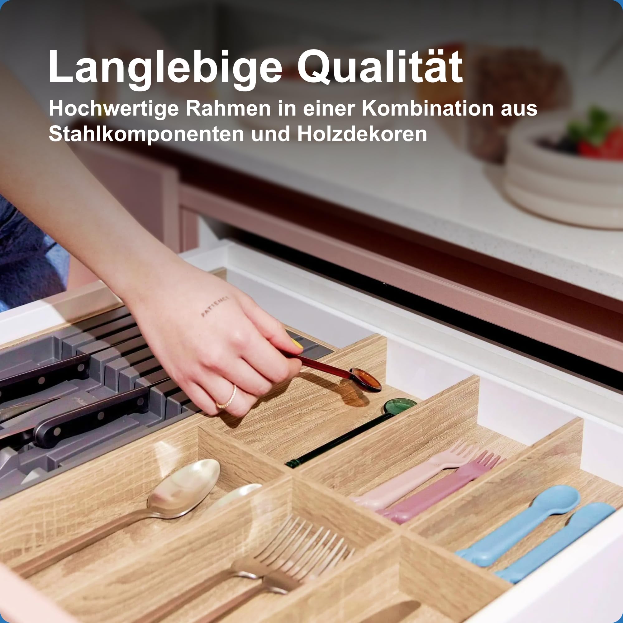 Blum AMBIA-LINE Besteckkasten | Premium Schubladen-Organizer für moderne Küchen & Schränke | schützt, sortiert & ordnet Besteck übersichtlich | mit Antirutschfüßen | 47 × 30 × 5 cm | Bardolino Eiche