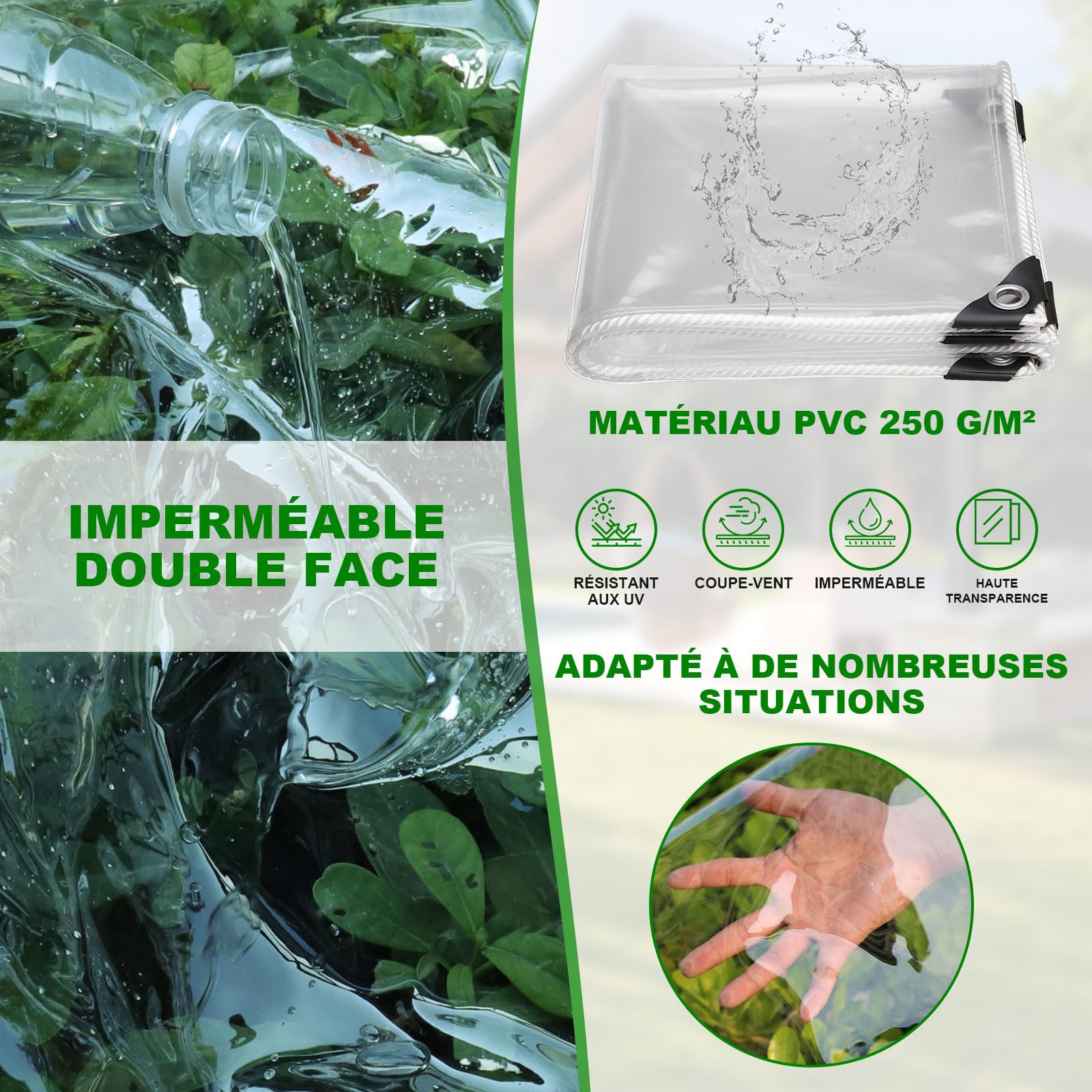 Jianyana Bâche Transparente, 250G/㎡ PVC Baches ImperméAbles pour Exterieur BâChe Transparente avec œIllets Mobilier De Jardin, Voitures, Piscines, BâChe ImperméAble Et IndéChirable / 3x5M