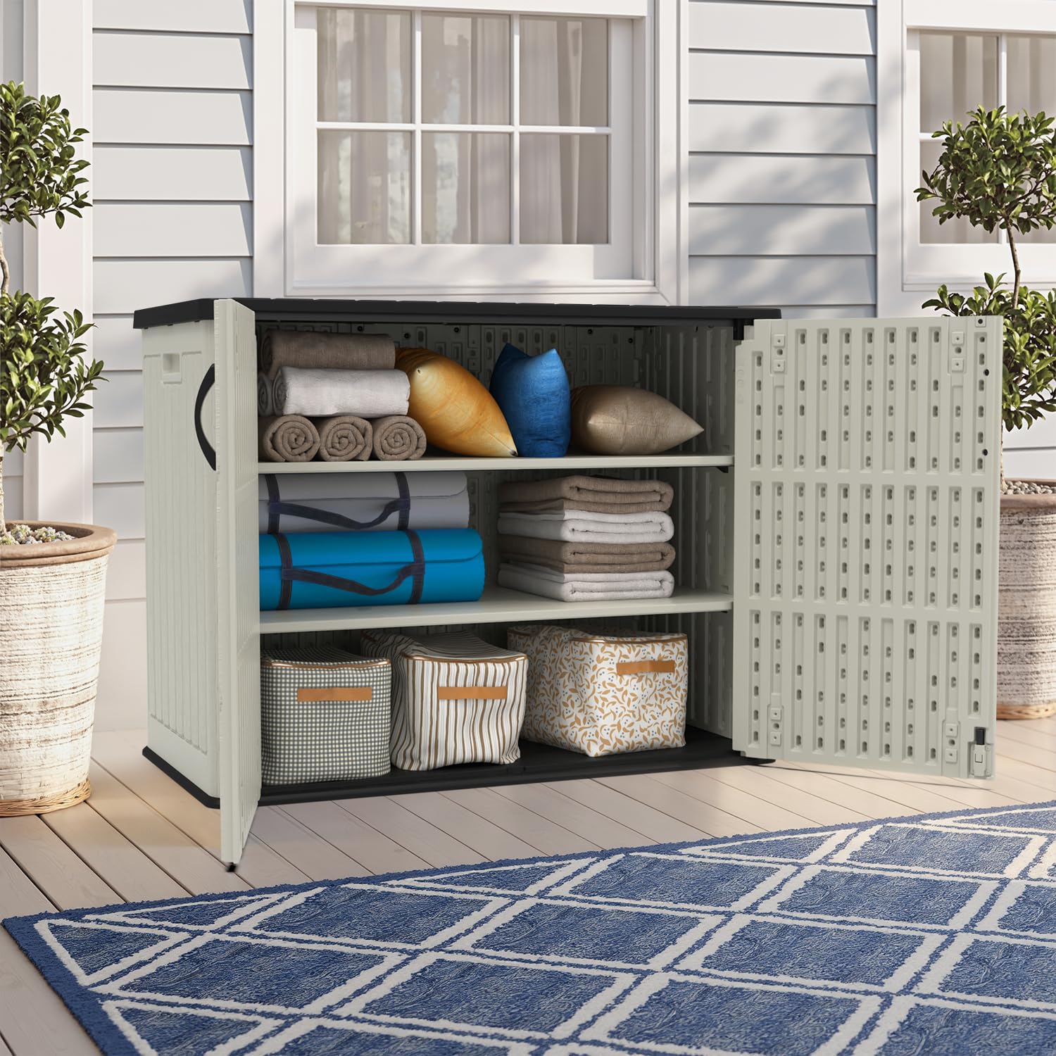 Devoko 26 Cu Ft Resin Outdoor Storage Cabinet, Plastic Horizontal Shed