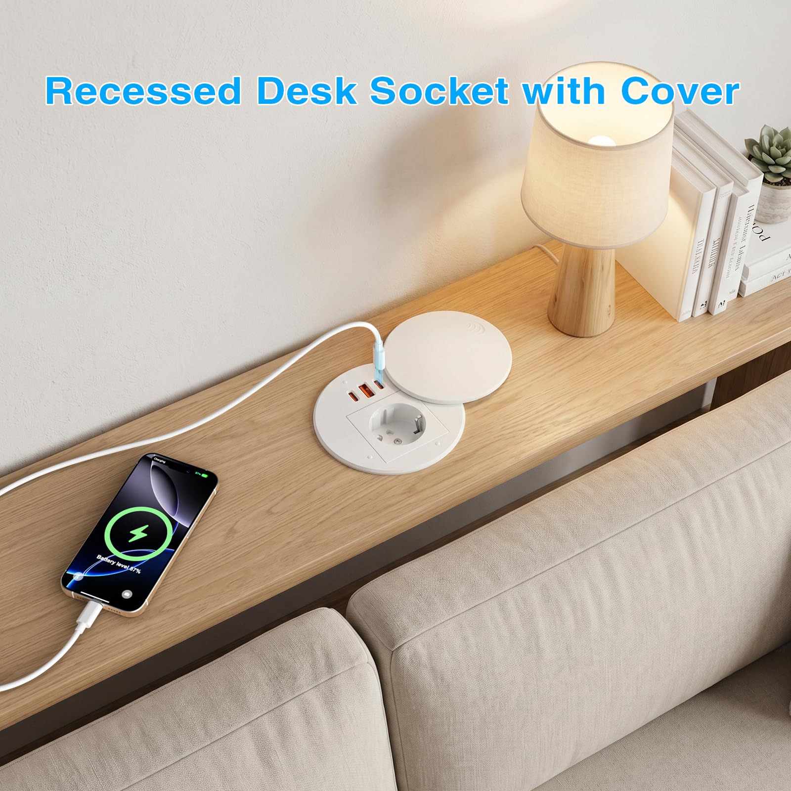 Alpheus Enchufe Empotrable de Mesa con USB-C PD 35W y Tapa, Blanco