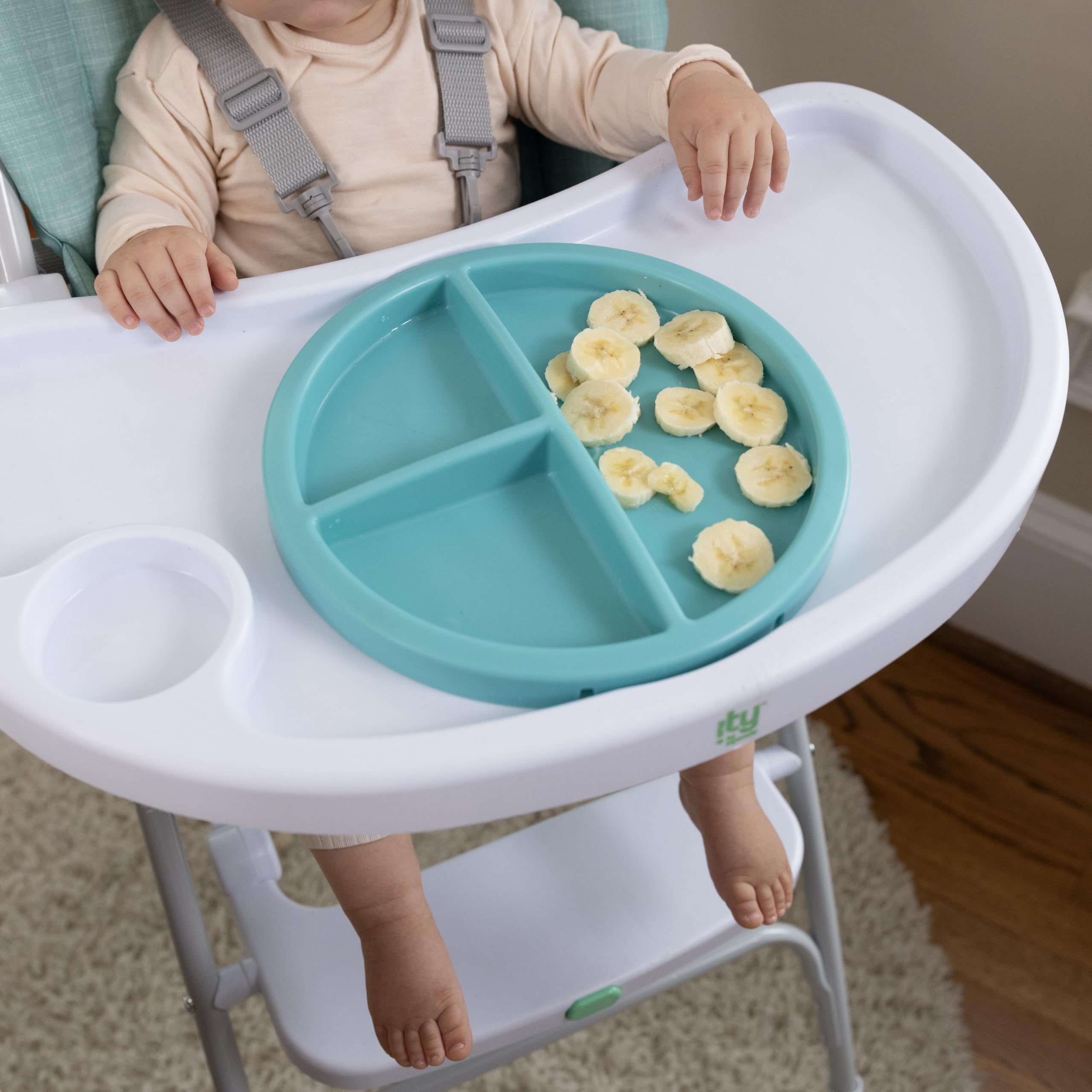 Ingenuity: ity by Ingenuity, Chaise Haute Pliable Compacte Sun Valley, Assiette Sûre Alimentaire, Harnais 5 Points, Dès 6 Mois, Unisexe - Turquoise