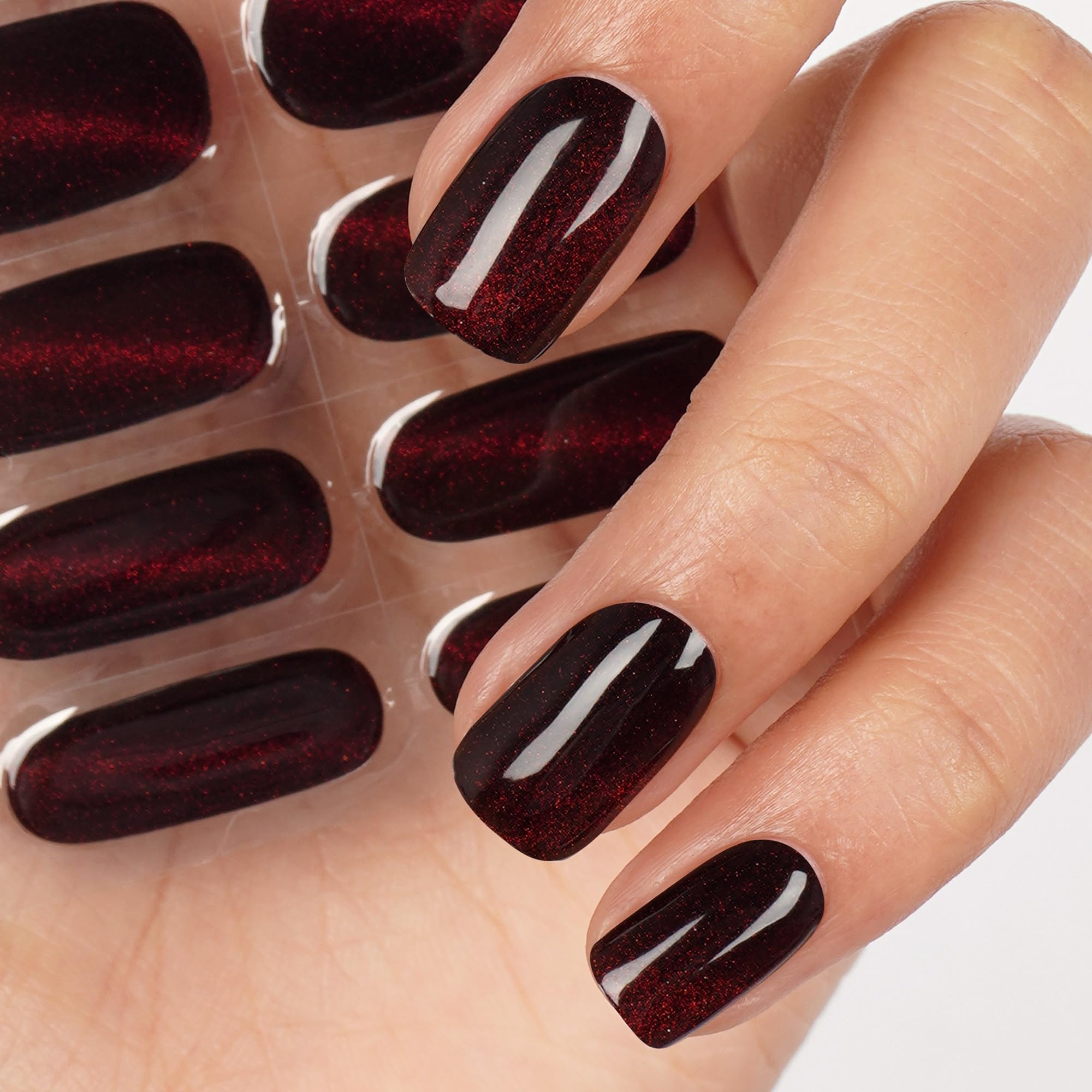 DANNI & TONI Halb ausgehärtete Gel Nagelfolien (Bonfire Night) dunkelrot Katzenauge Glänzend Nagelset uv Gel Nagelfolie Nageldesign Nagelfolie Selbstklebend Wraps 28 Aufkleber