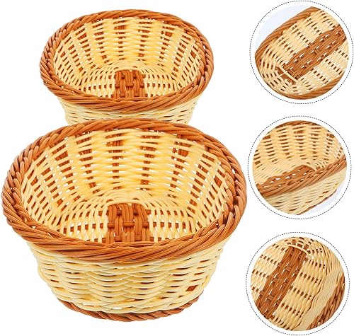Miniatura 7 de Amosfun 2pcs Rattan Fruit Basket Dry Fruit Basket Seagrass Candy Basket Easter Egg Baskets Countertop Pantry Baskets Potato Holder Hamper Bread