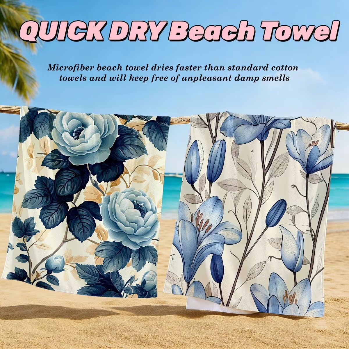 Toalla Playa 80x160 cm, Toalla Gimnasio Microfibra Secado Rapido, Juego de 2 Antiarena Toallas de Playa, Ligera Compacta Toallas Microfibra Grande para Viaje, Regalo Hombre Regalo Mujer (Flor) -4725