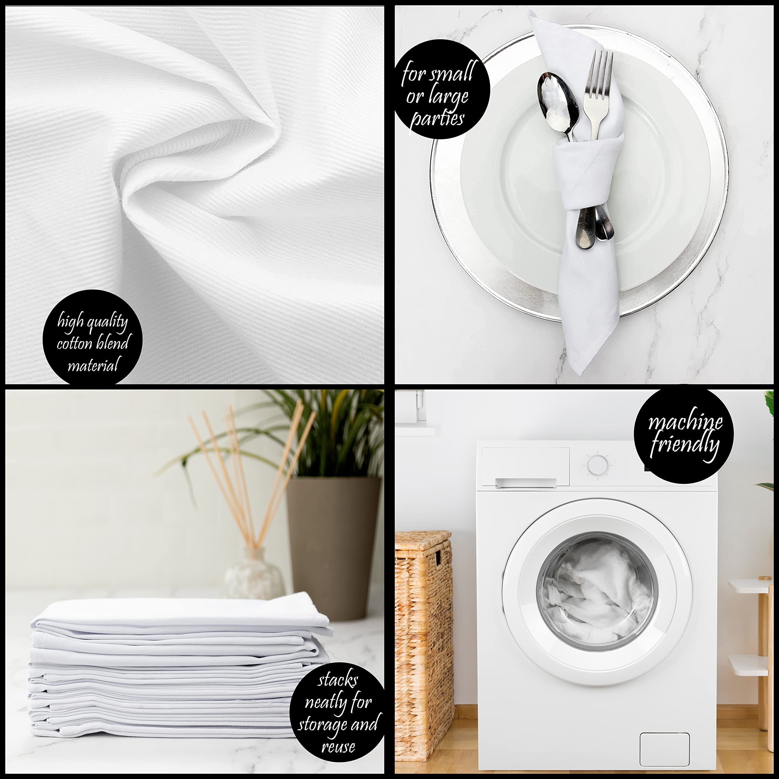 12 Tovaglioli Di Stoffa Morbidi E Resistenti Alle Pieghe – Perfetti Per Cene Eleganti, Feste E Matrimoni – Bianco, 40x40 Cm, Lavabili In Macchina - 2