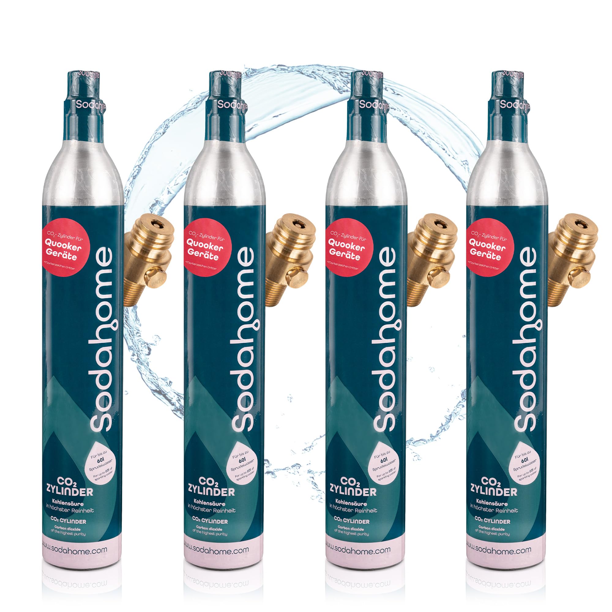 4x CO2 Zylinder für 60L Sprudelwasser - Kompatibel mit allen Quooker Geräten - Kohlensäure Zylinder zum Einschrauben für Sprudelwasser - geprüft & abgefüllt in Deutschland (4er Set)