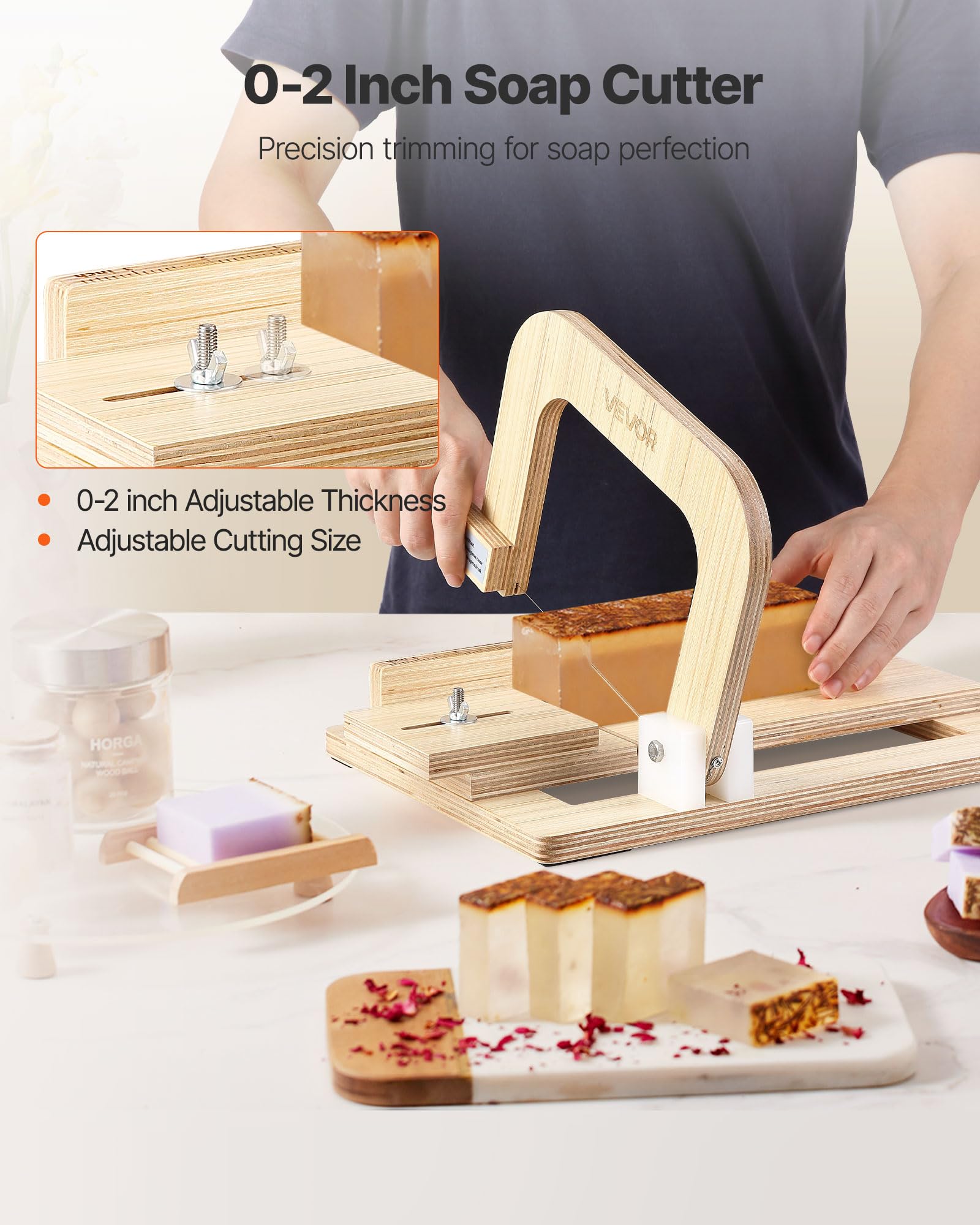 Image secondaire de VEVOR Coupe-Savon Réglable en Bois et Acier Inoxydable