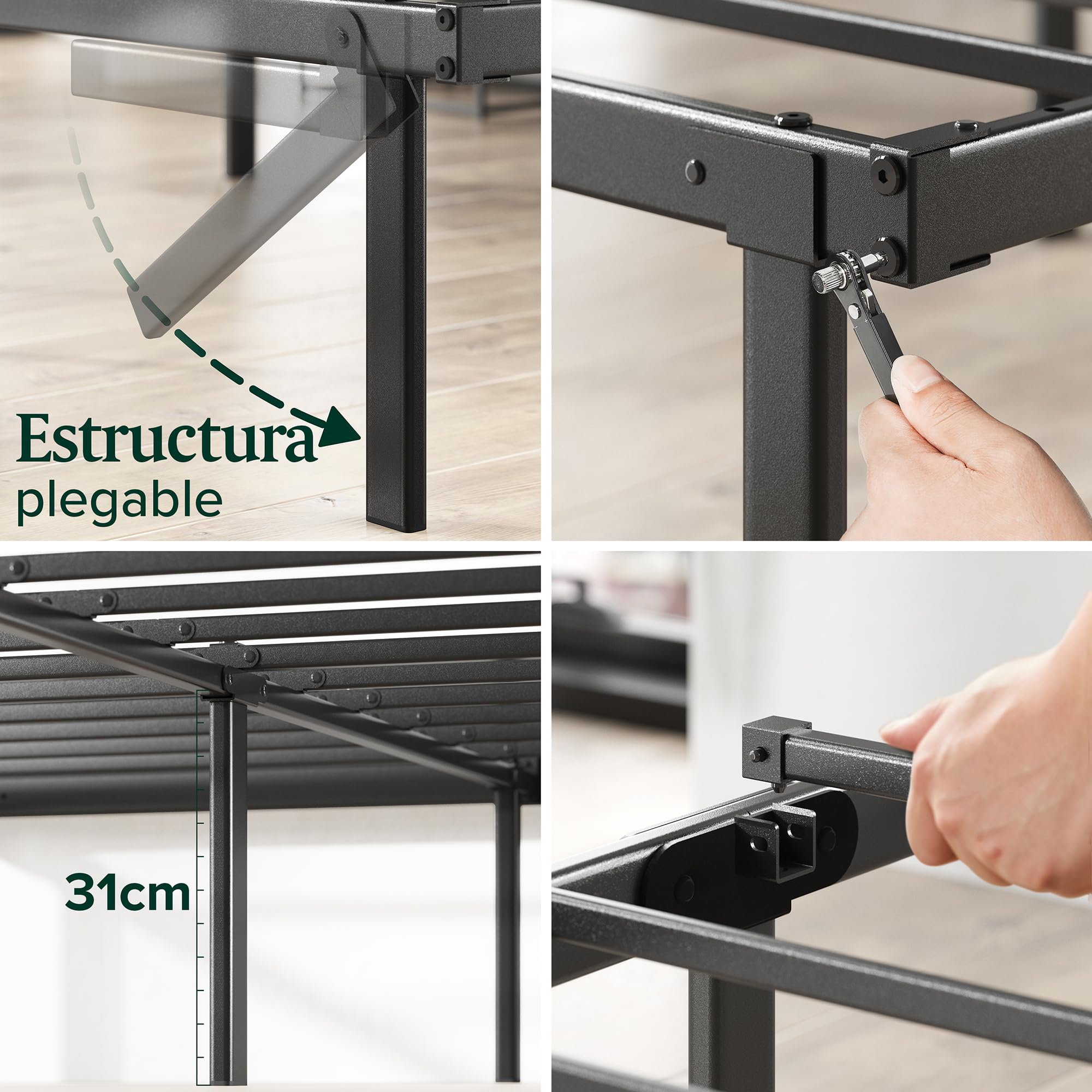 Zinus Caleb Somier 90x190 cm - Altura 35 cm - Base Cama Individual en Acero - Láminas de Metal - Montaje Fácil- Espacio de Almacenamiento - Negro