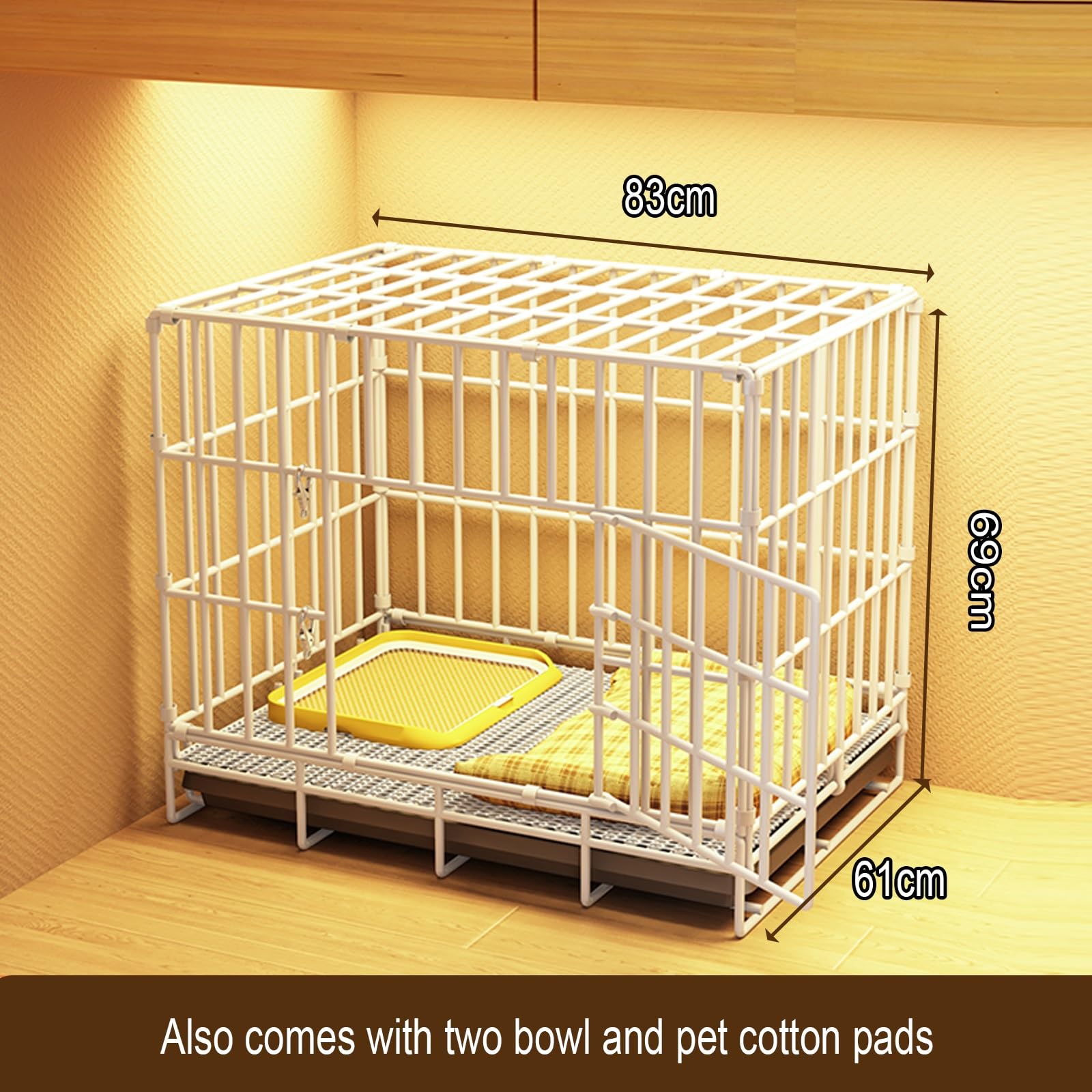 Cage Pliable Chien Caisse Pliante en Fil de Fer Epais pour Chiens de Petite et Moyenne Taille Facile à Installer, Bon Rangement Noir Blanc(White,83 * 61 * 69cm)