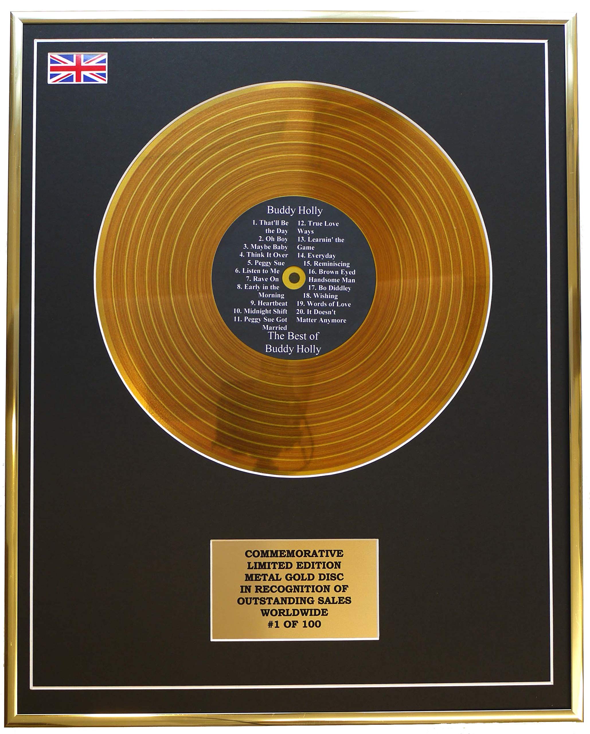 BUDDY HOLLY - THE BEST OF BUDDY HOLLY METAL GOLD RECORD DISPLAY COMMEMORATIVE LTD EDITION