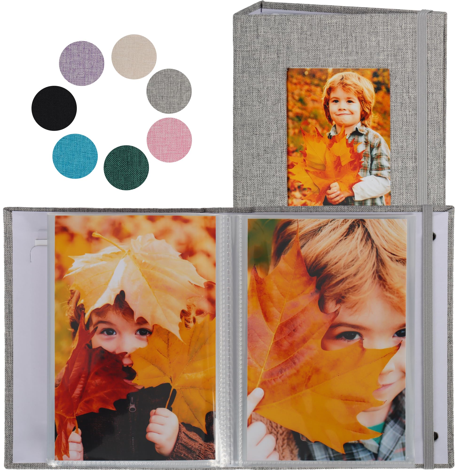 Ayorasly Small Photo Albums for 4×6 Photos, 2 Pack Linen Cover Memory Books with Display Window, Each Holds 52 Photos, Grey Picture Albums for Baby