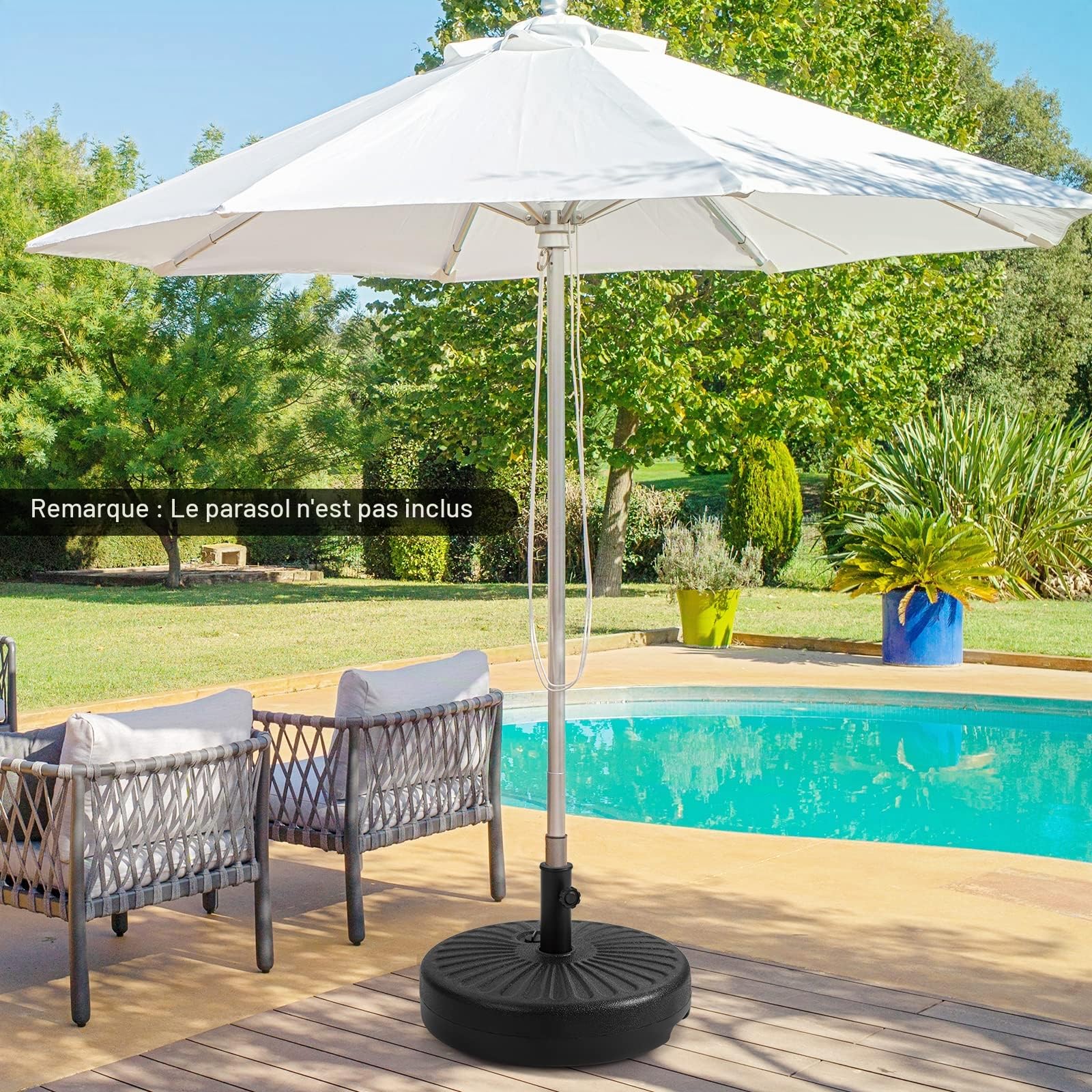 KOMFOTTEU Pied de Parasol, Remplir avec 18 L d'eau / 28 kg de Sable, Rond