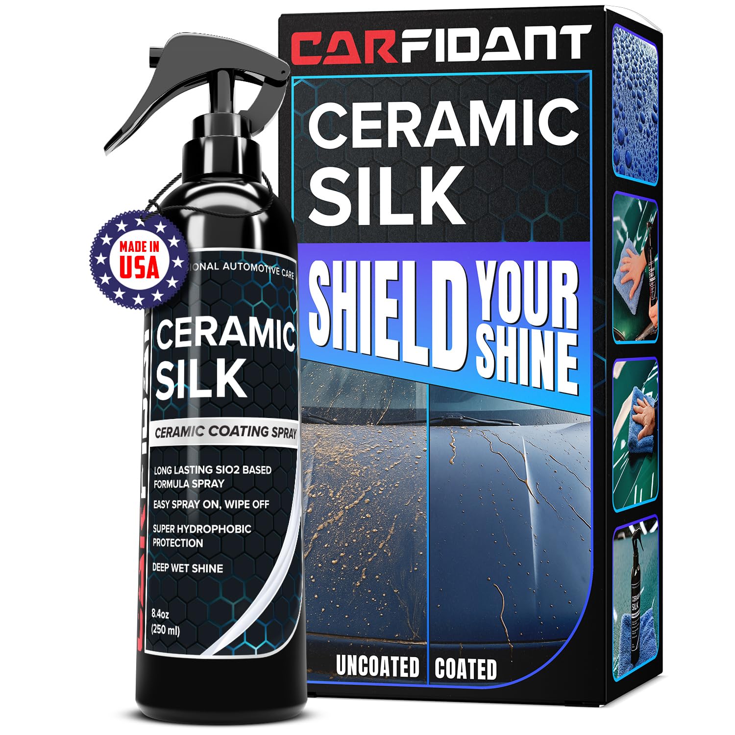 Carfidant Ceramic Silk - Ceramic Coating Spray - High Gloss, Hydrophobic Protection & Chemical Resistance for Cars, RVs & Boats - Long-Lasting Shine & Durability for Exterior Detailing - 8 fl. Oz.