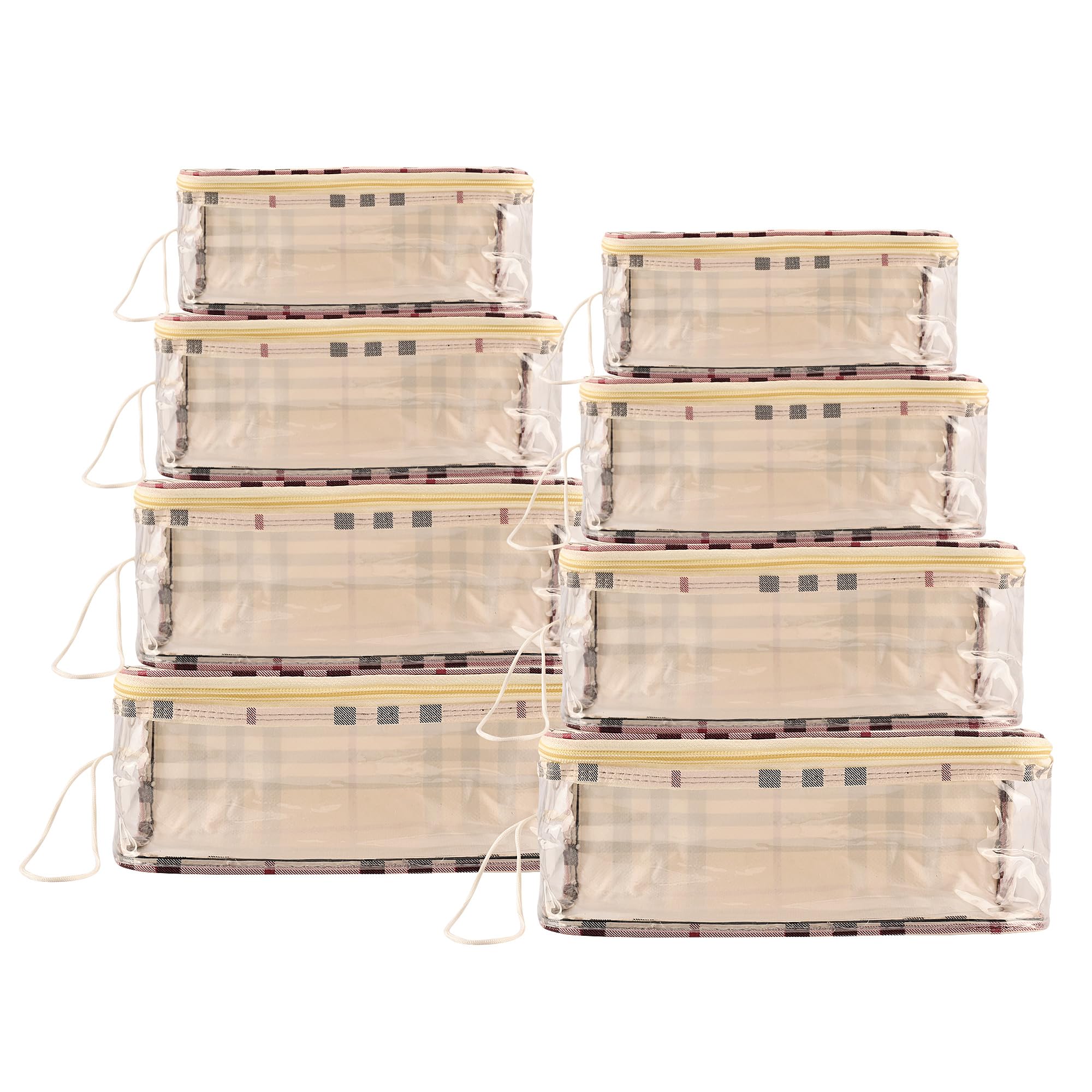 Kuber Industries Makeup Storage Bag | Cosmetic Storage Box | Jewellery Box for Women | Travel Pouch | Transparent Makeup kit | 4 Different Pouch | Check-Dori Vanity Pouch | Pack of 2 | Cream
