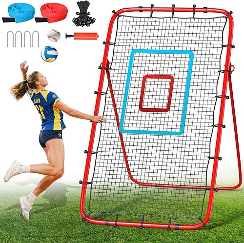 Miniatura 8 de Red de rebote para voleibol de 7x4 pies, red de rebote ajustable de 5 ángulos para practicar zambullidas, posicionamiento, clavado