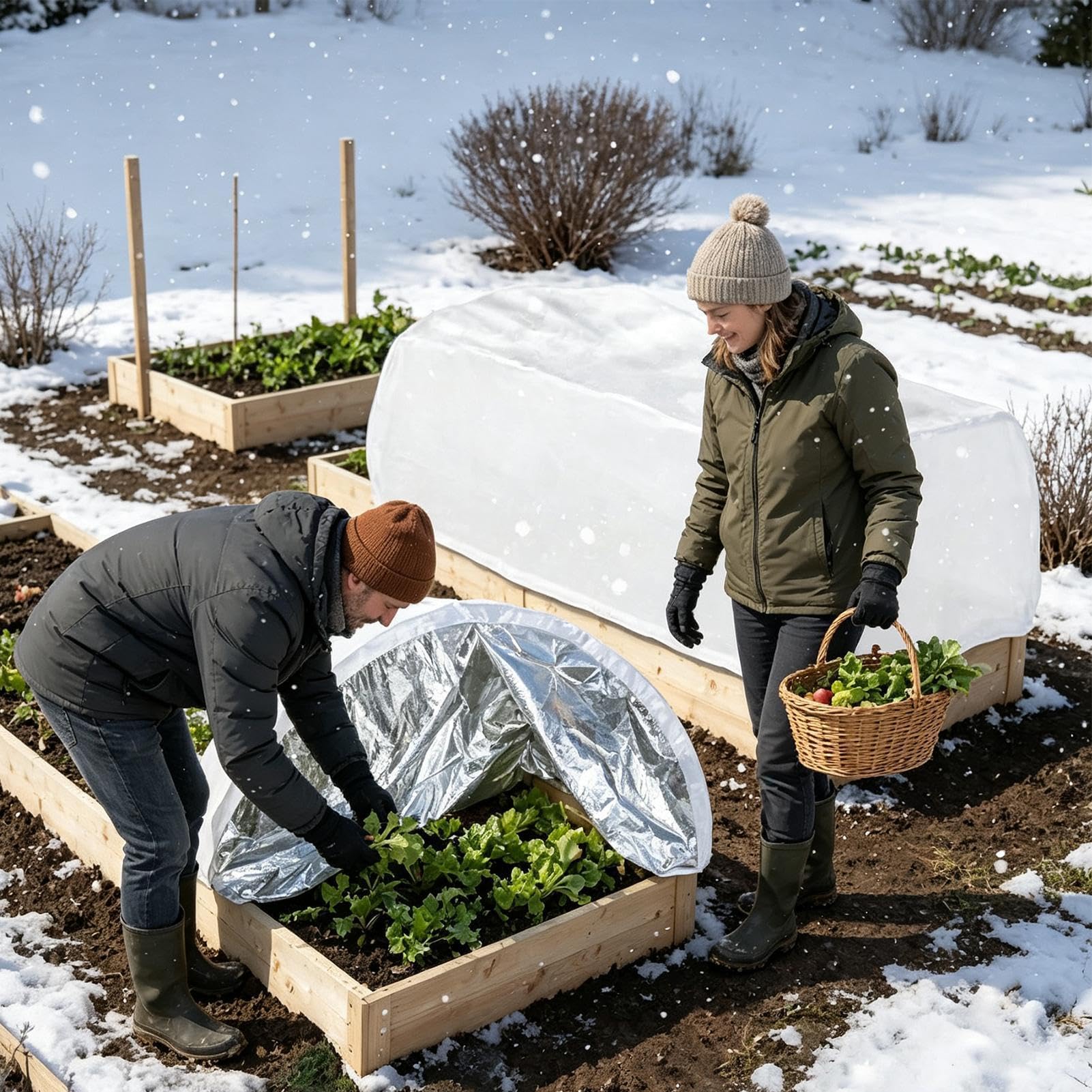 Copertura antigelo per piante, 2 pezzi, rettangolari | Protezione antigelo per aiuole da giardino, per serra, esterni, paesaggio invernale, terrazza, prato, posteriore