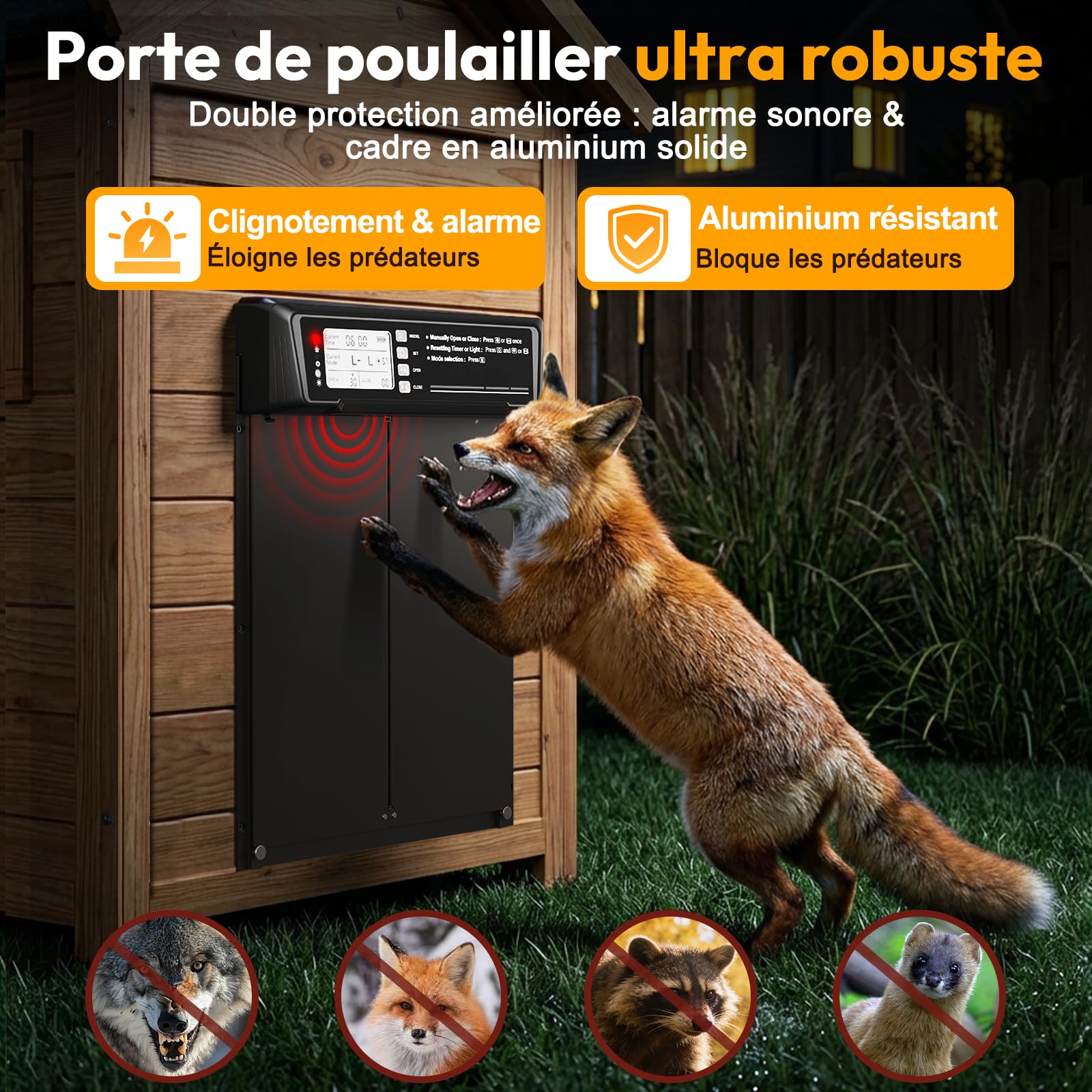 Porte Poulailler Automatique Solaire avec Minuterie/Capteur de Lumière | Porte Automatique Poulailler Solaire | Grand Panneau Solaire | Batterie Haute Capacité | Télécommande | Aluminium