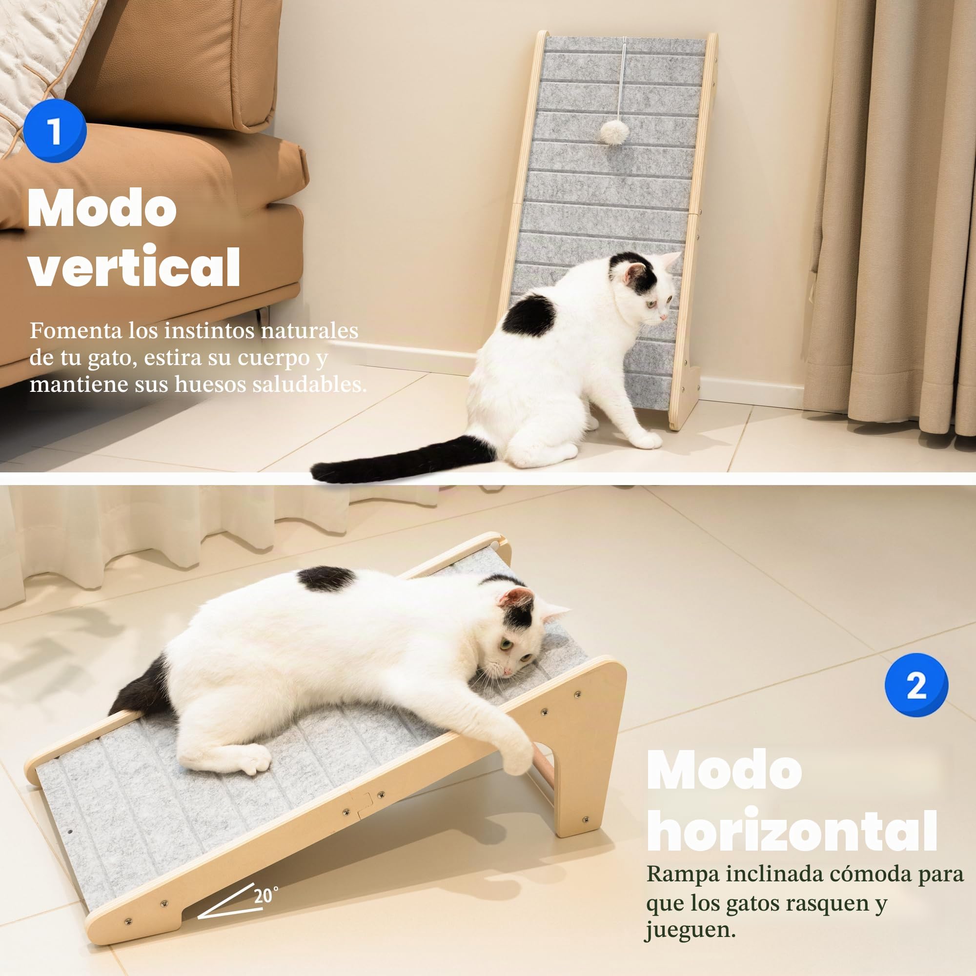 PETKARAY Rascador para Gatos de Fieltro con Forma de L, Alfombra Rascadora Antiarañazos con Bola de Juguete, Plataforma Rascadora sin Grietas, Gris Claro
