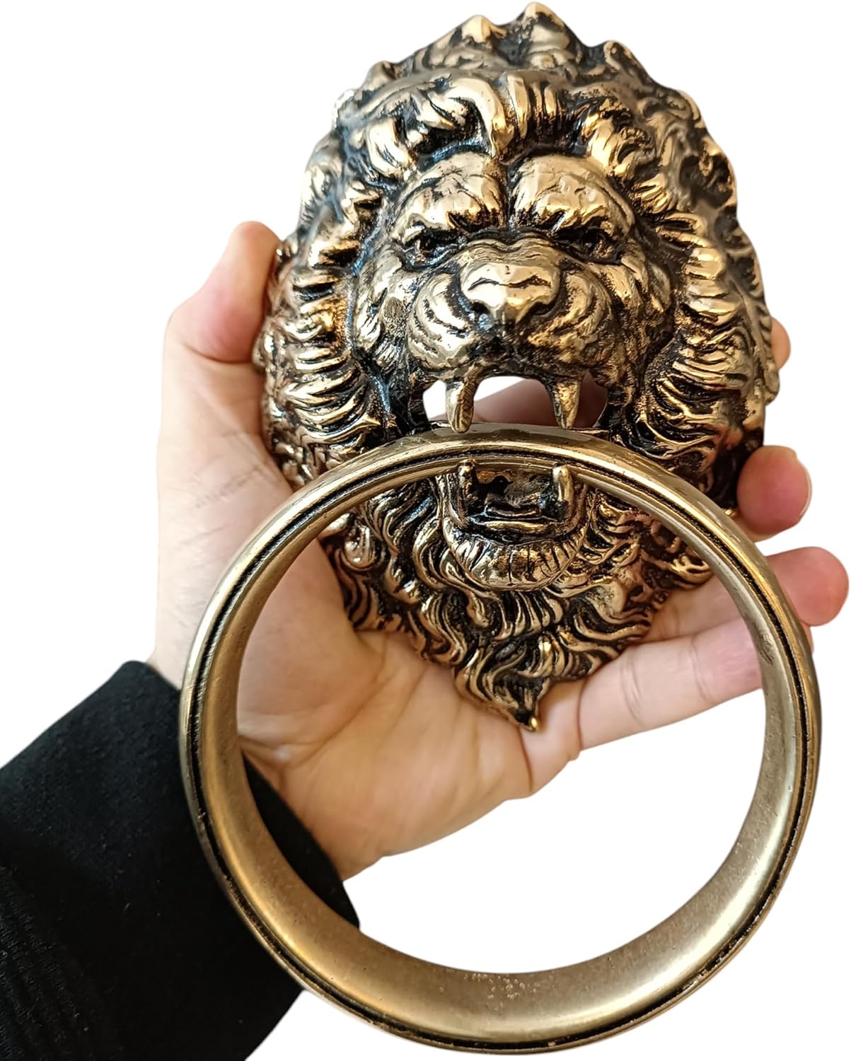 Fierce Lion Roaring Door Knocker, 7.9 inches, Solid Brass, Unlacquered Finish (Antique Brass)
