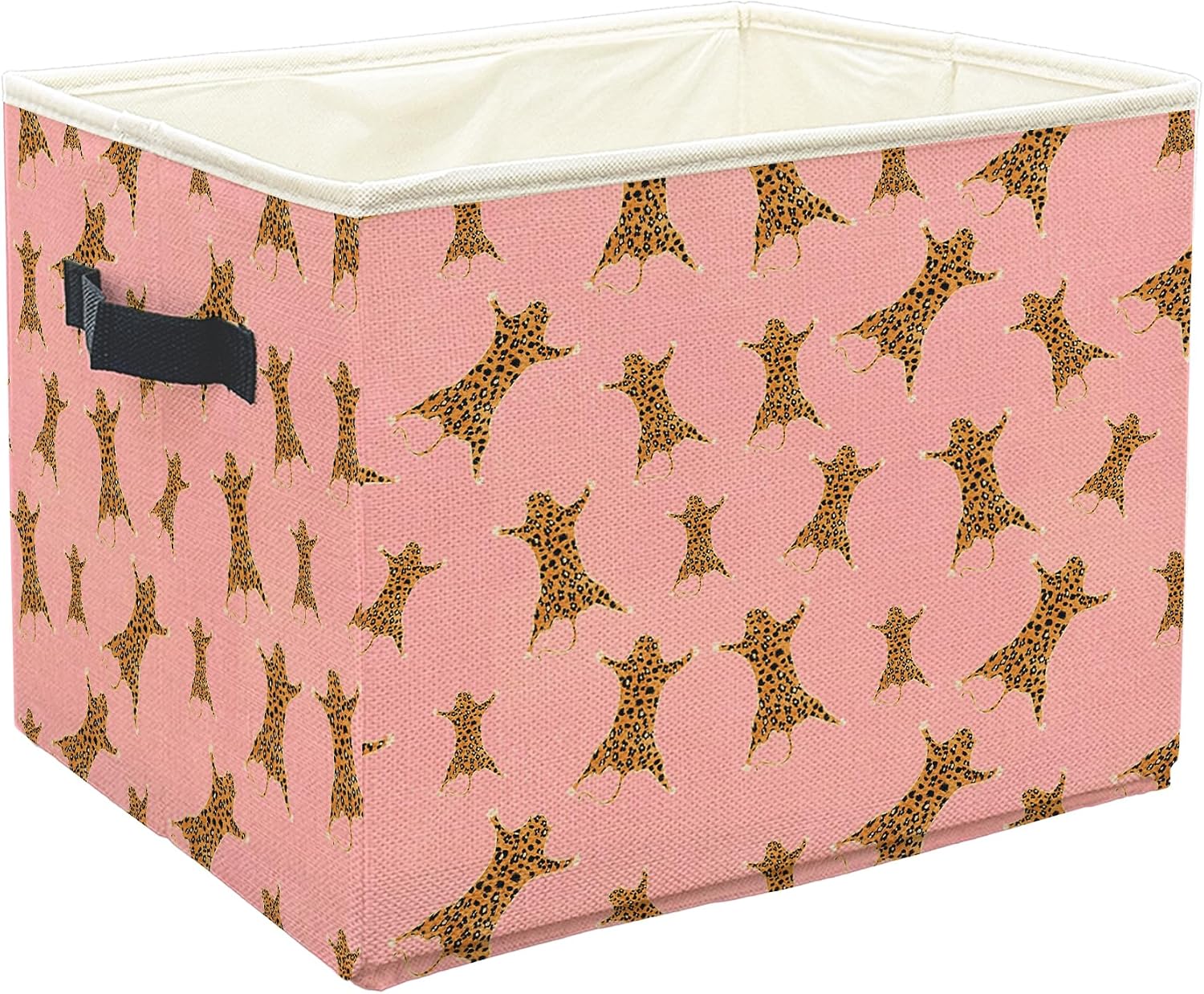 WFSM Leopard Storage Bin Organizer, Pink and Leopard Room Decor, Cheetah Collapsible Laundry Basket Storage Bin with Handles Toybox for Girls Room Bathroom Toys Clothes Books