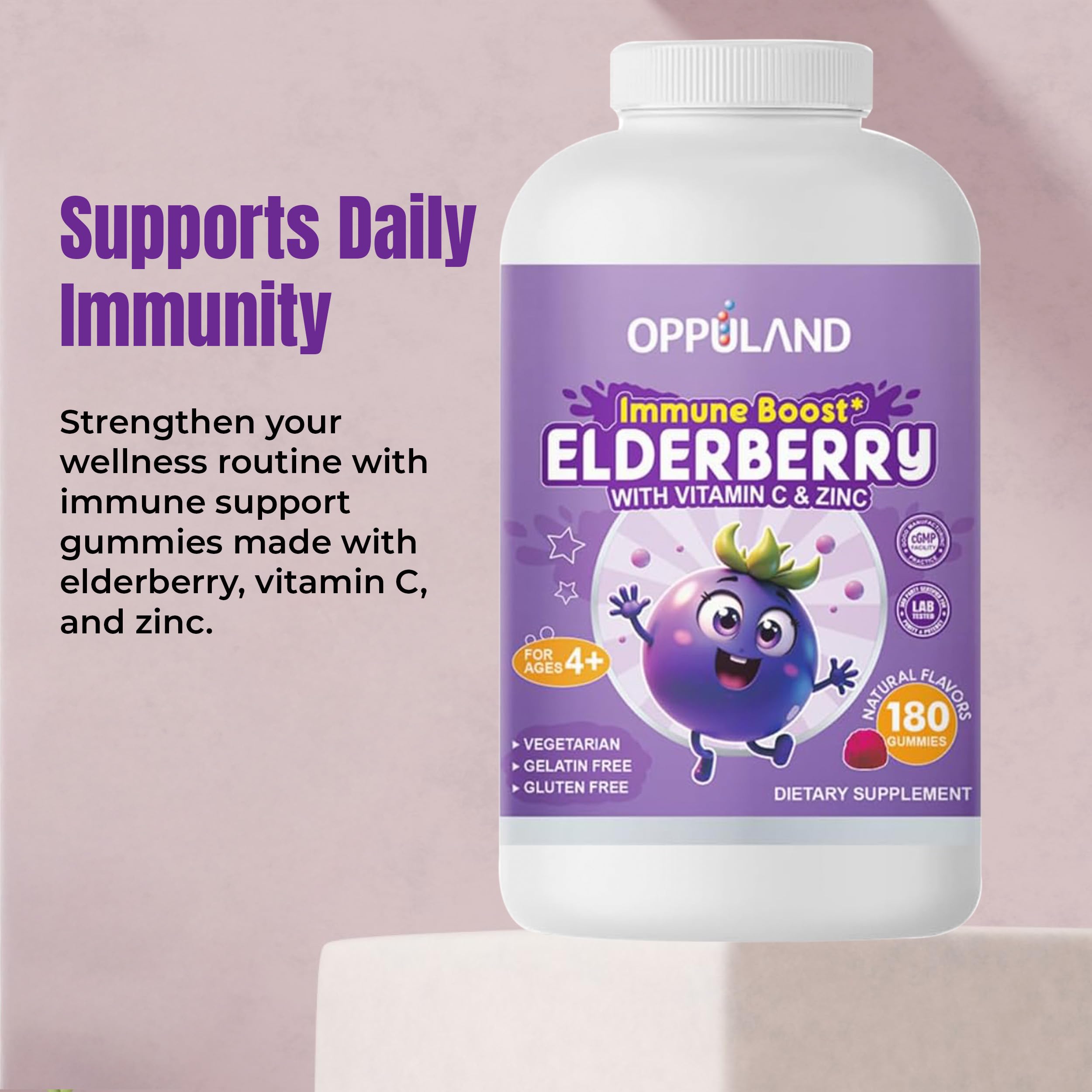 Photo 1 of Oppuland Immune Support Gummies - Elderberry Vitamin C Zinc Supplement for Adults & Kids - Daily Multivitamin Gummies to Boost Immunity Power & Wellness Naturally Chewable Supplements - 180 Day Supply